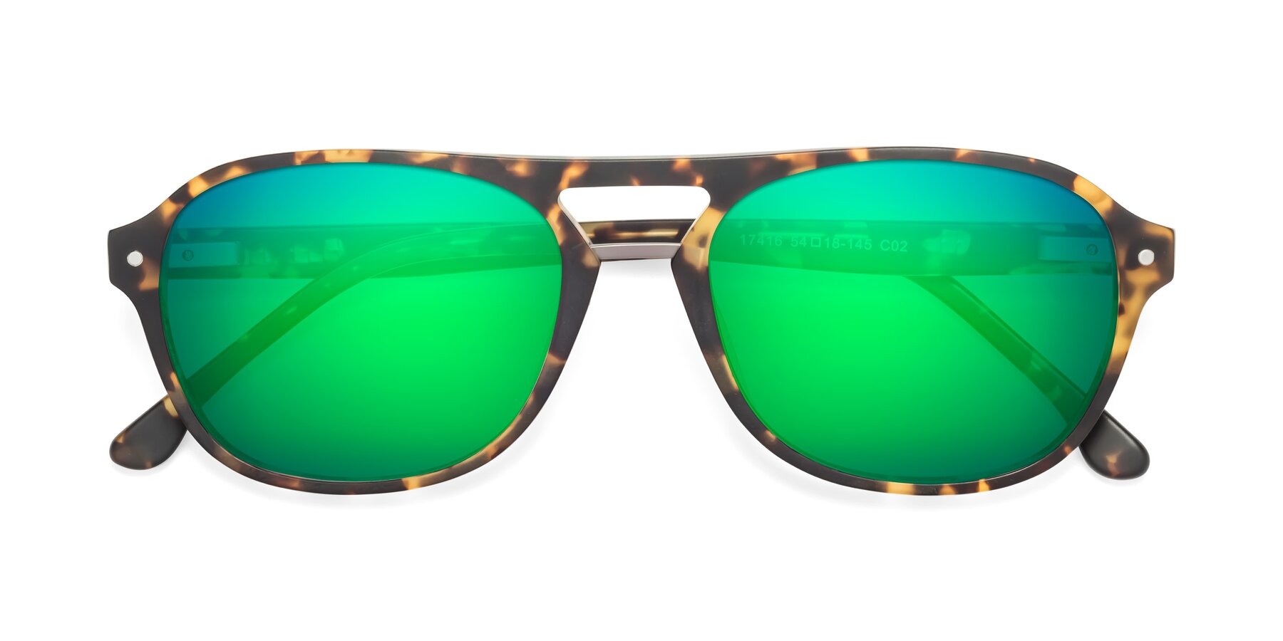 Folded Front of 17416 in Matte Tortoise with Green Mirrored Lenses