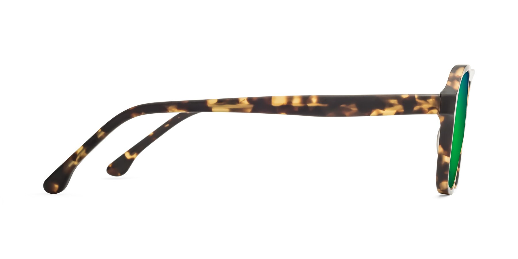 Side of 17416 in Matte Tortoise with Green Mirrored Lenses