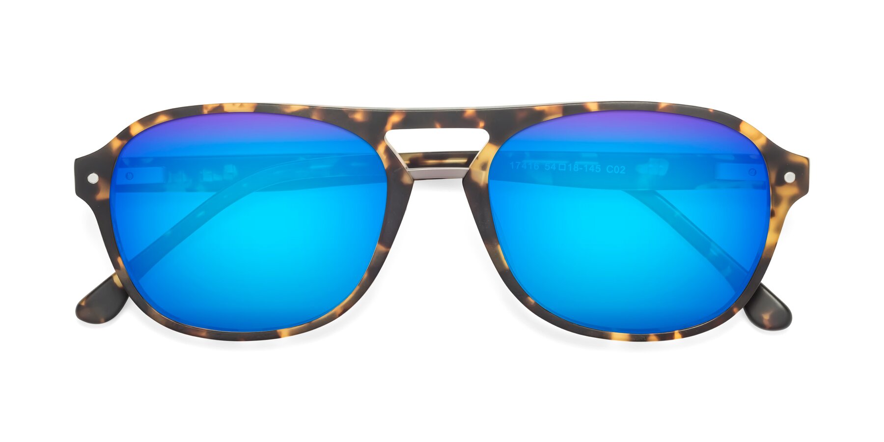 Folded Front of 17416 in Matte Tortoise with Blue Mirrored Lenses