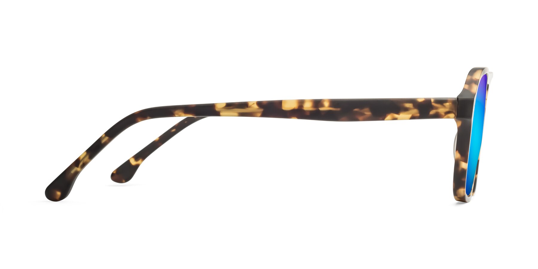 Side of 17416 in Matte Tortoise with Blue Mirrored Lenses