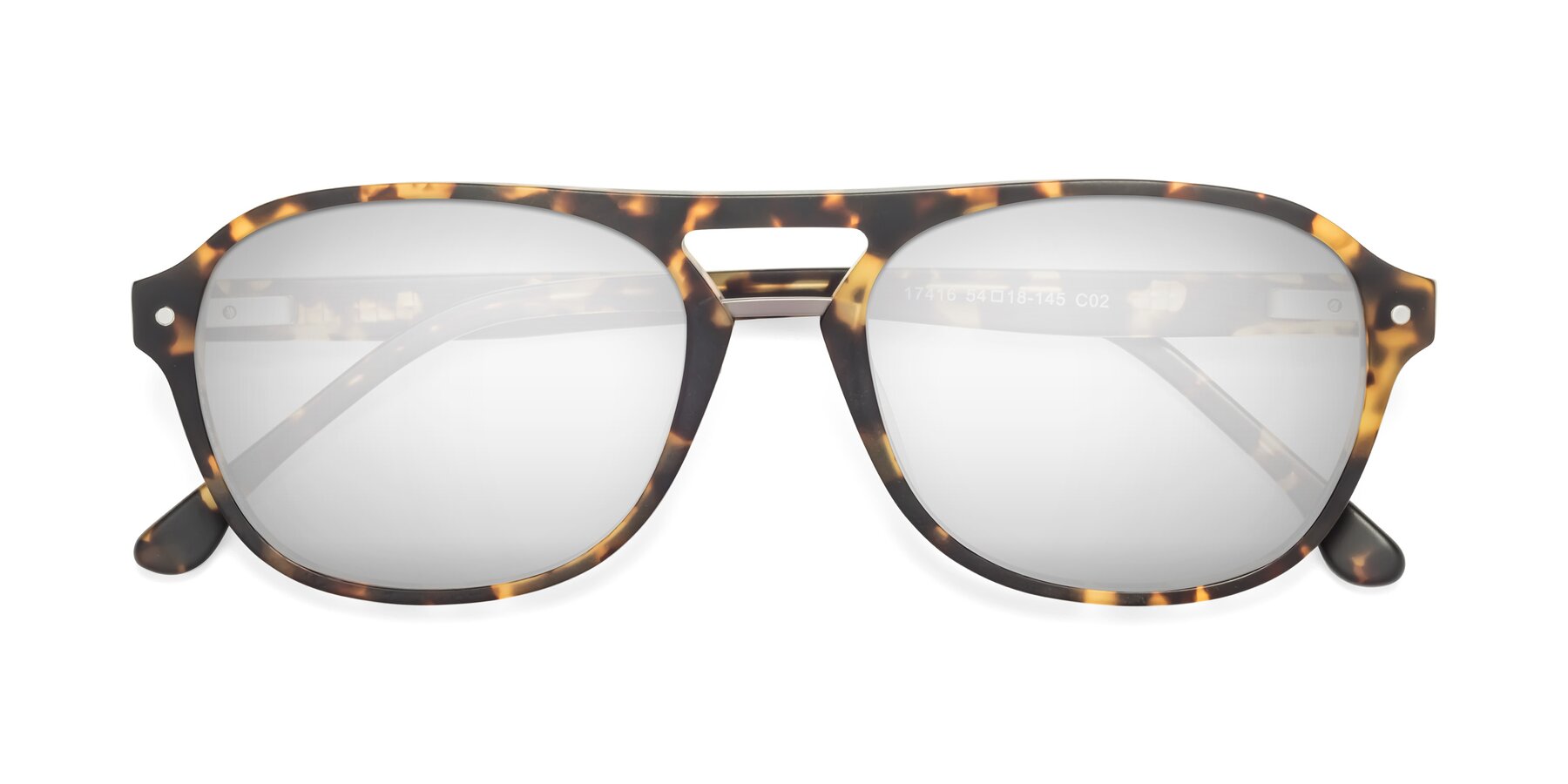 Folded Front of 17416 in Matte Tortoise with Silver Mirrored Lenses