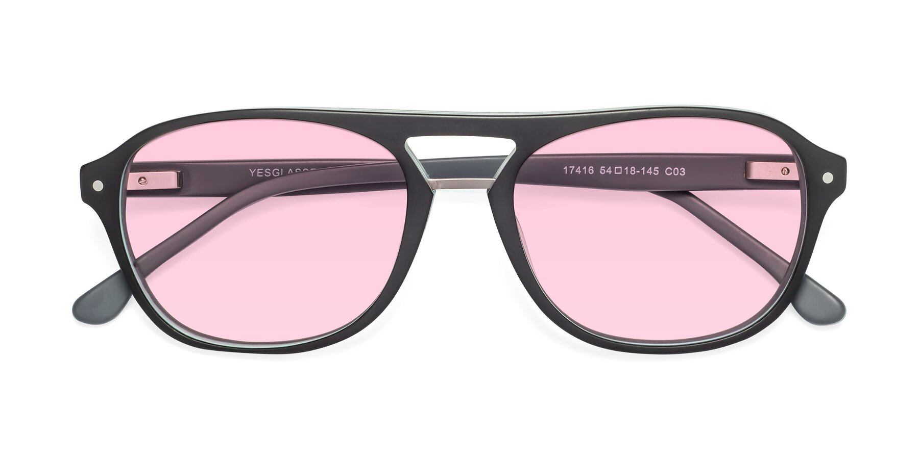 Folded Front of 17416 in Matte Black with Light Pink Tinted Lenses