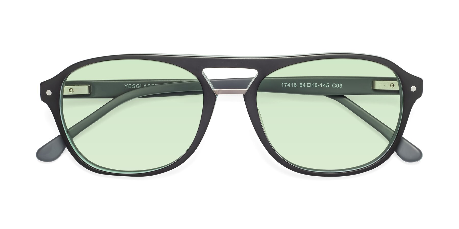 Folded Front of 17416 in Matte Black with Light Green Tinted Lenses