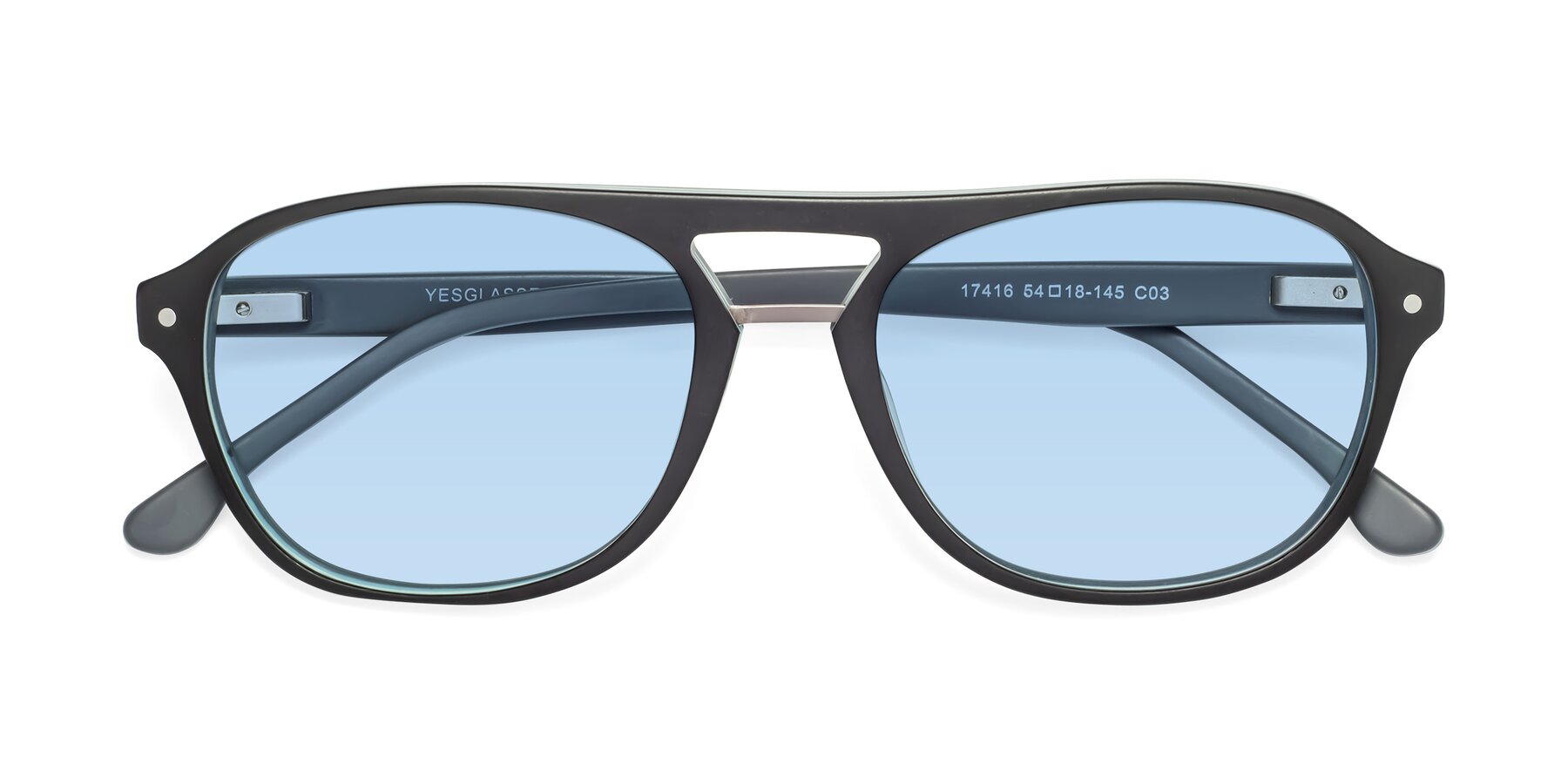 Folded Front of 17416 in Matte Black with Light Blue Tinted Lenses