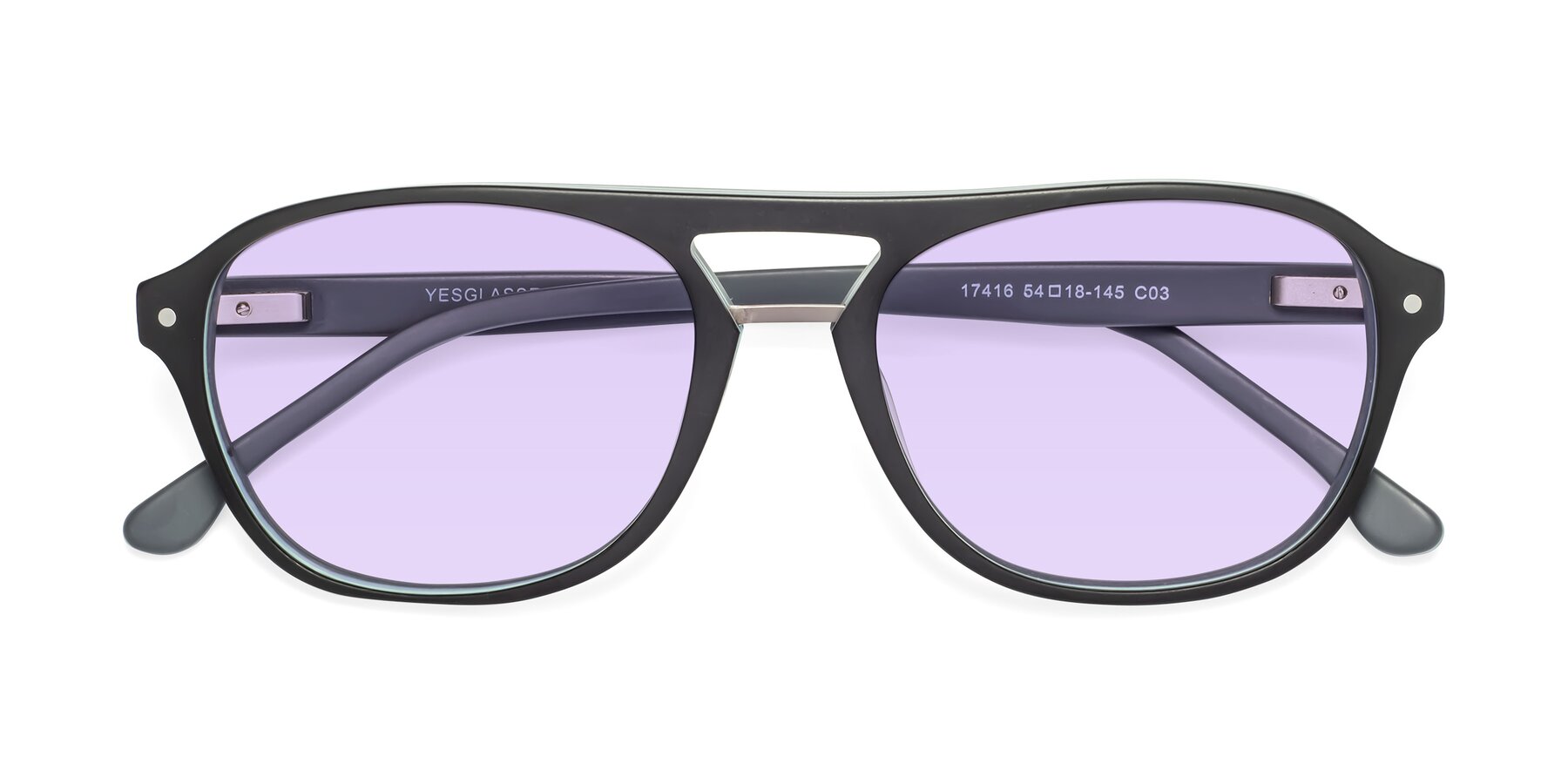 Folded Front of 17416 in Matte Black with Light Purple Tinted Lenses