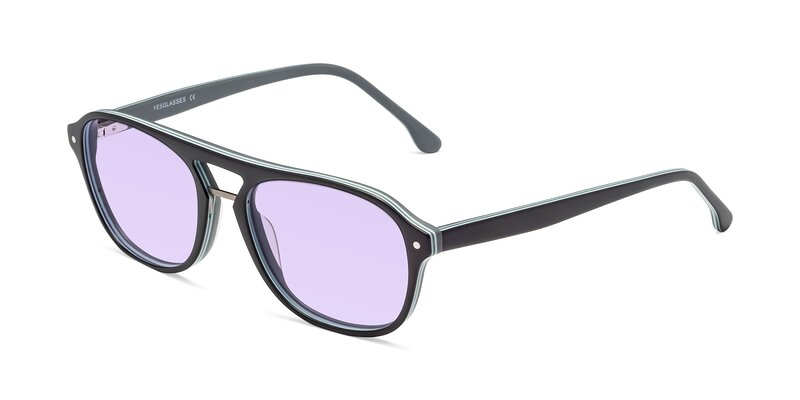 Matte Black Grandpa Acetate Aviator Tinted Sunglasses With Light Purple Sunwear Lenses 17416