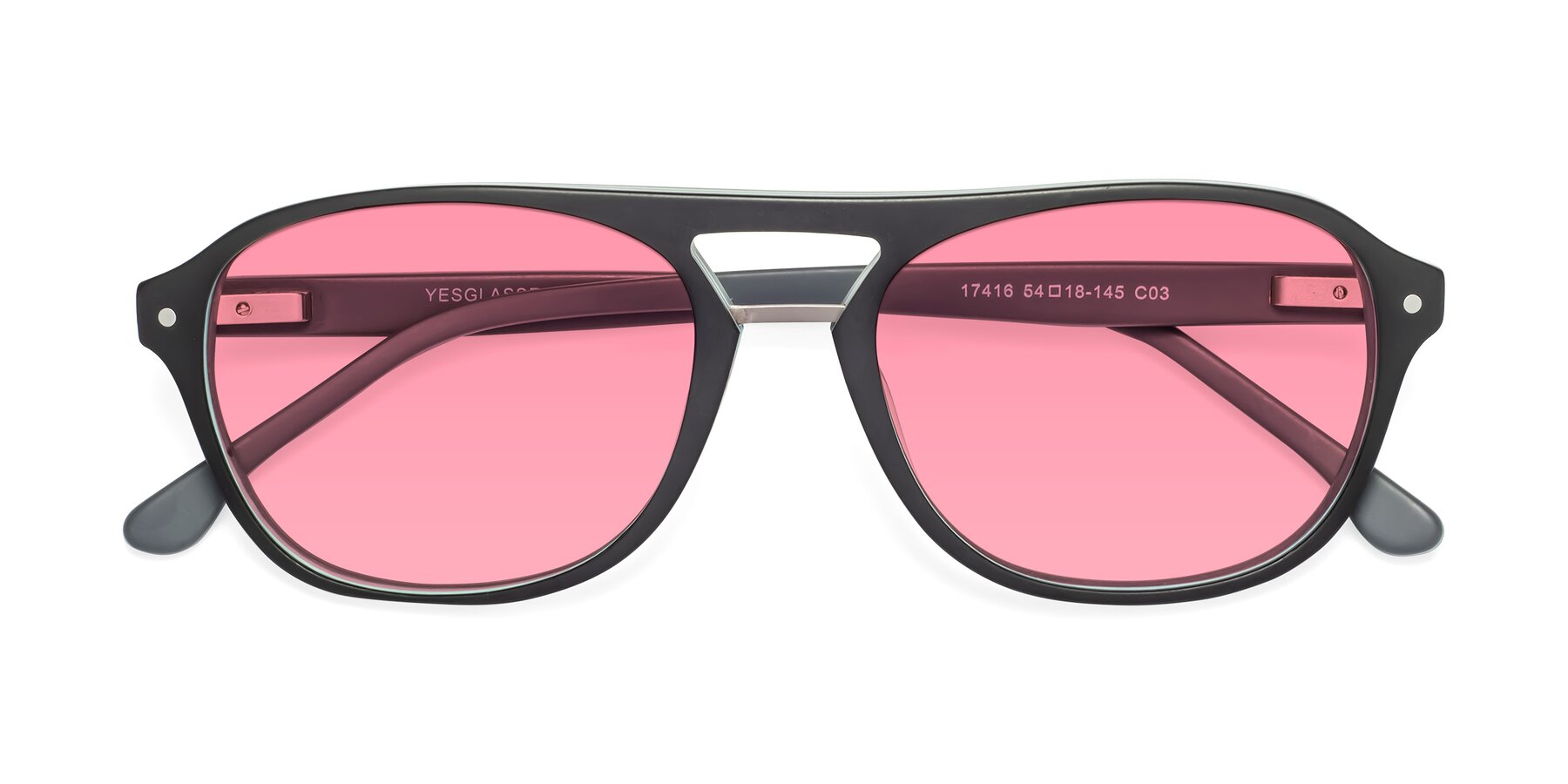 Folded Front of 17416 in Matte Black with Pink Tinted Lenses