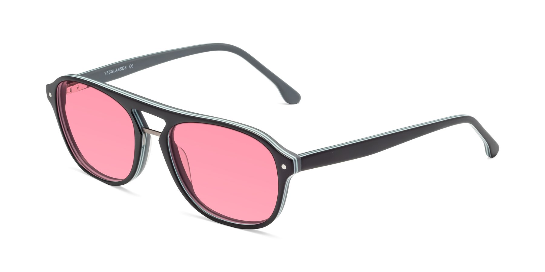 Angle of 17416 in Matte Black with Pink Tinted Lenses