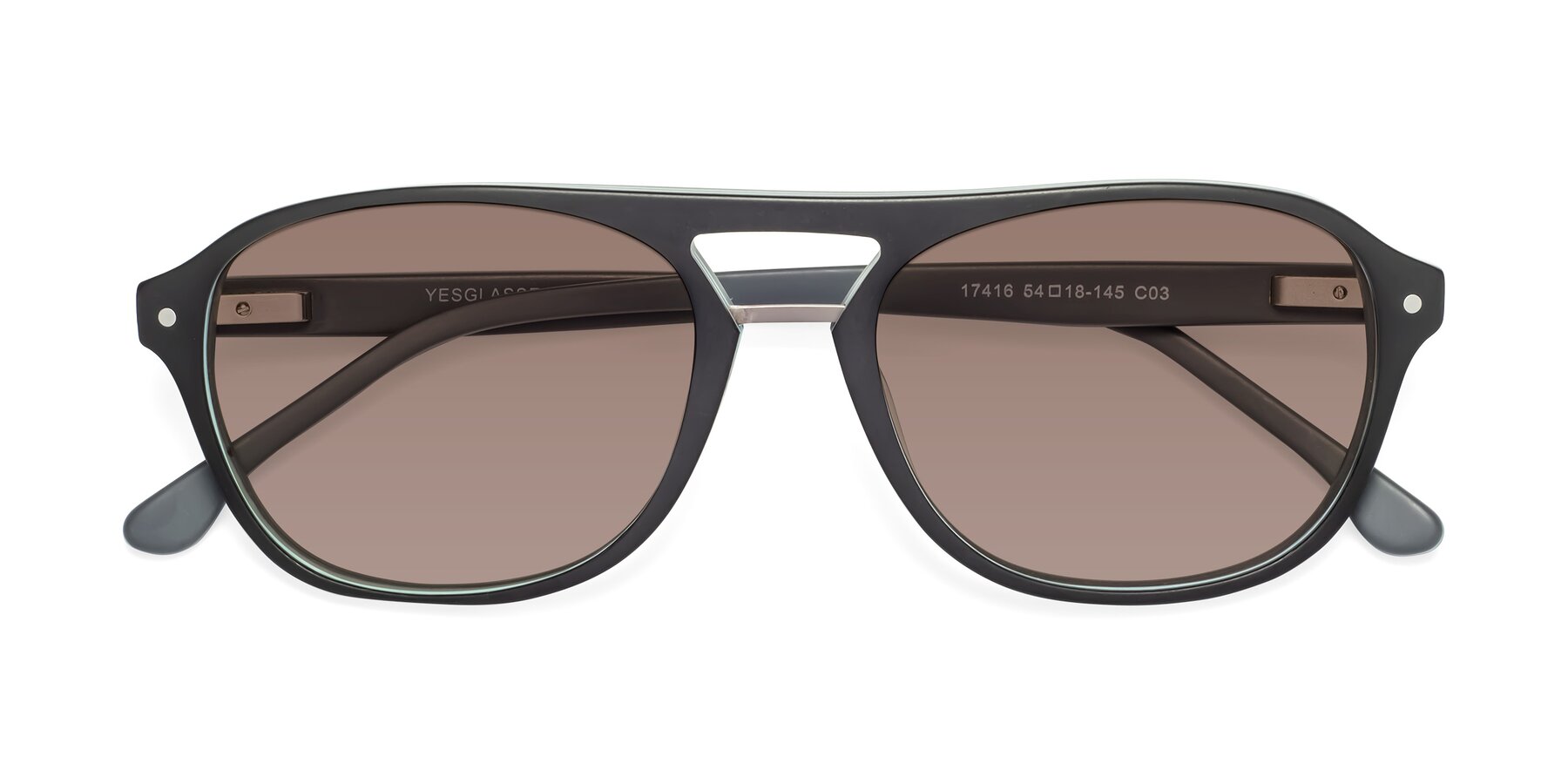 Folded Front of 17416 in Matte Black with Medium Brown Tinted Lenses