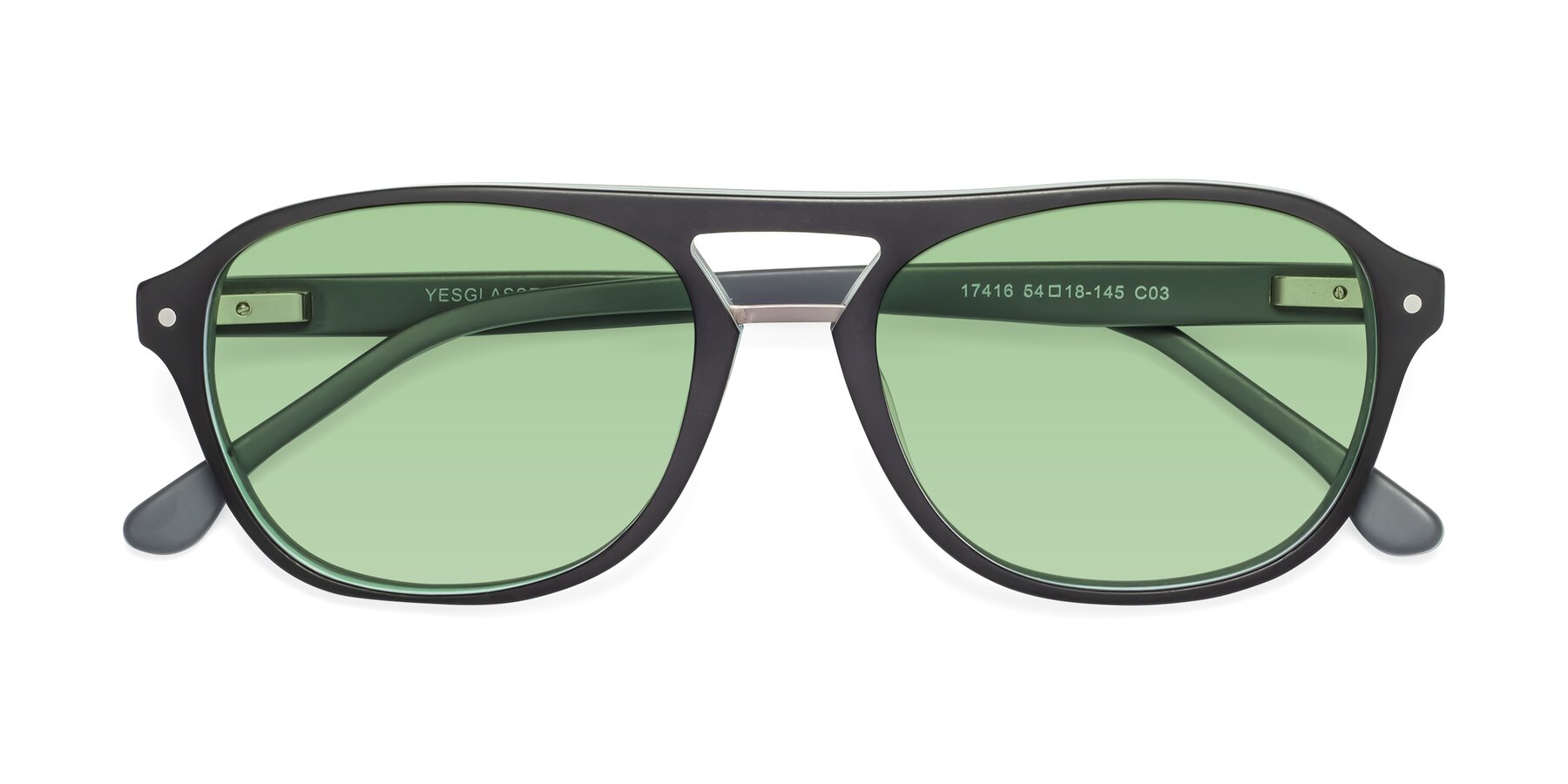 Folded Front of 17416 in Matte Black with Medium Green Tinted Lenses