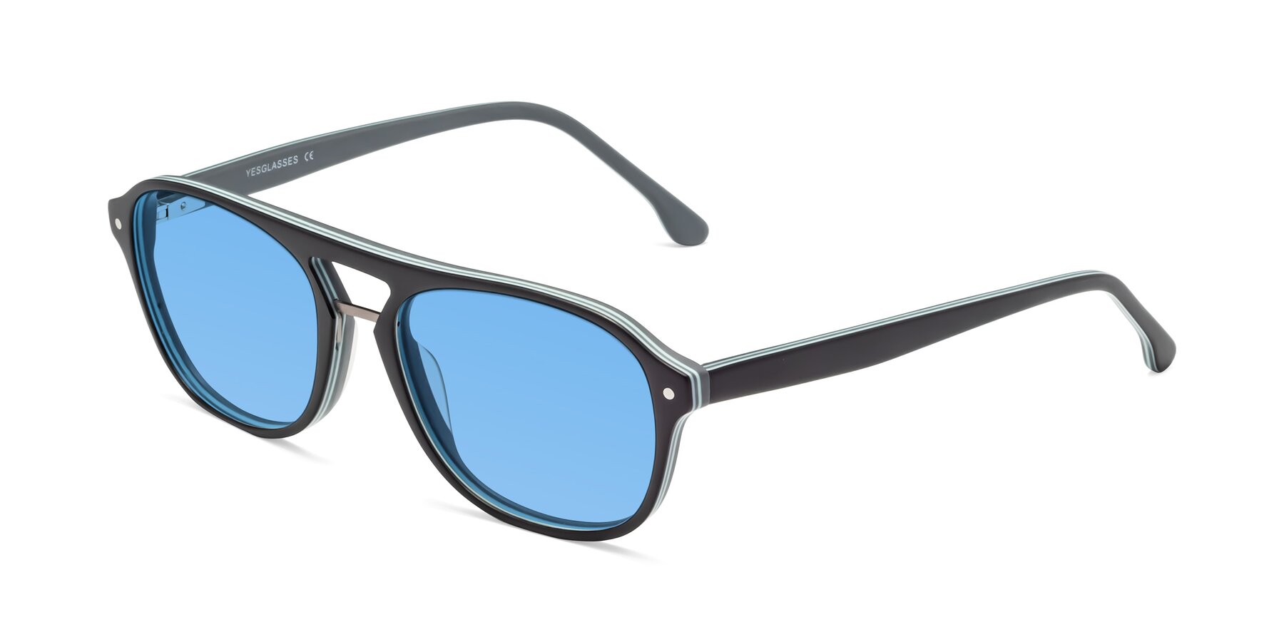 Angle of 17416 in Matte Black with Medium Blue Tinted Lenses
