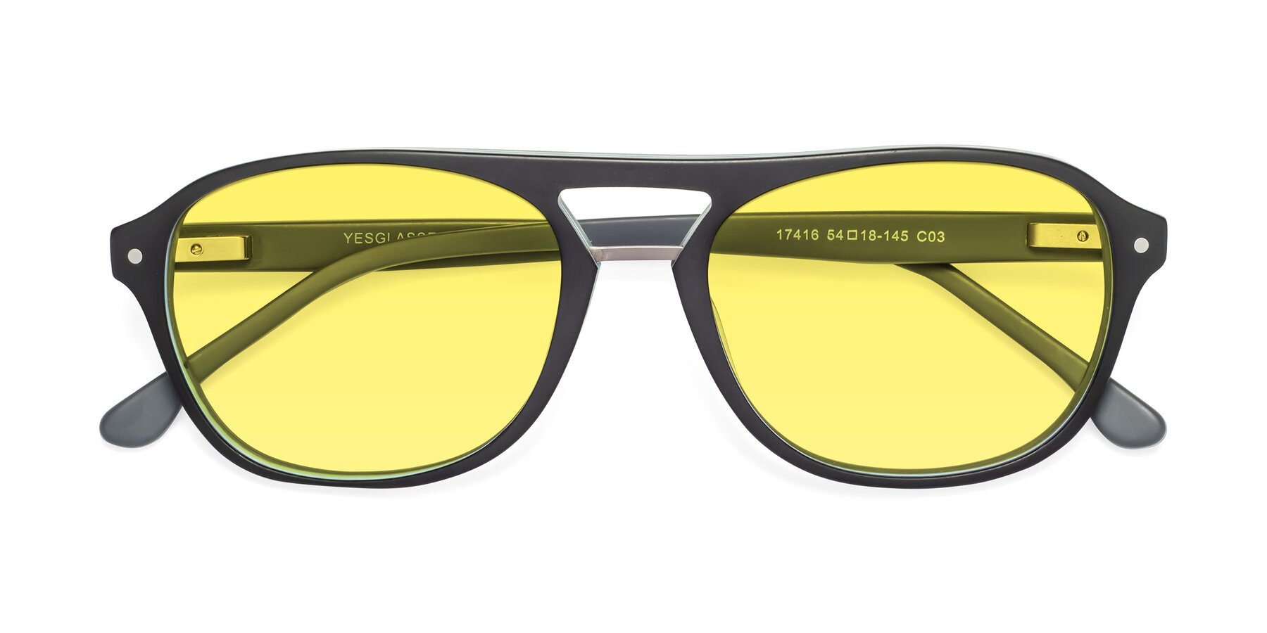 Folded Front of 17416 in Matte Black with Medium Yellow Tinted Lenses