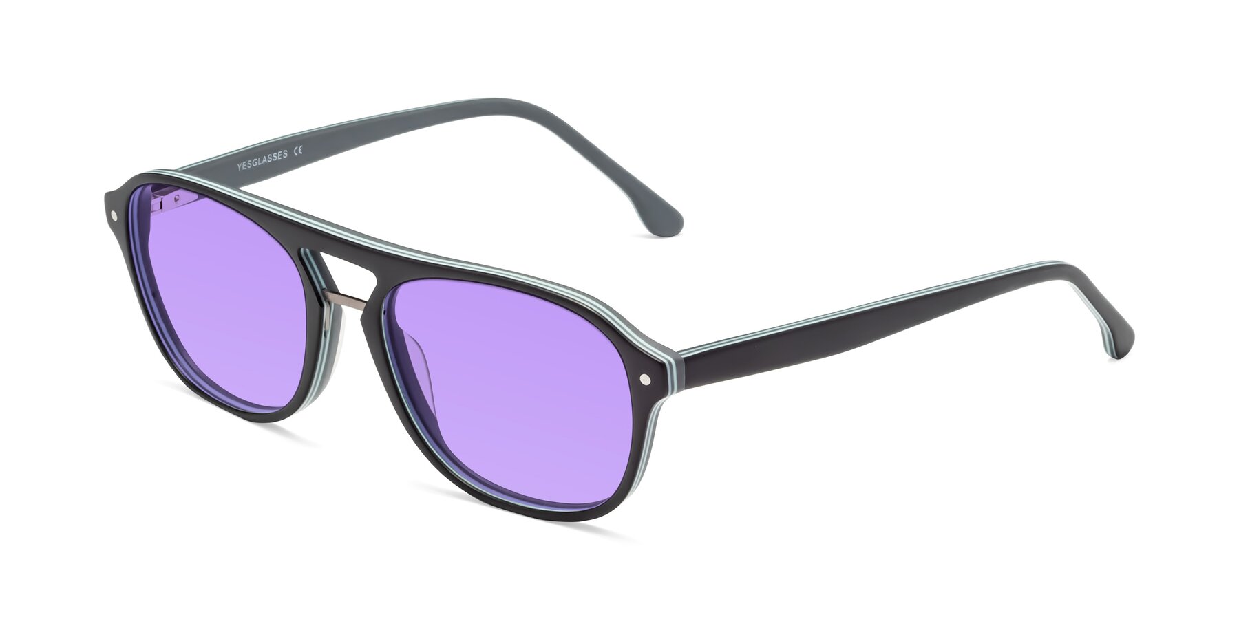 Angle of 17416 in Matte Black with Medium Purple Tinted Lenses