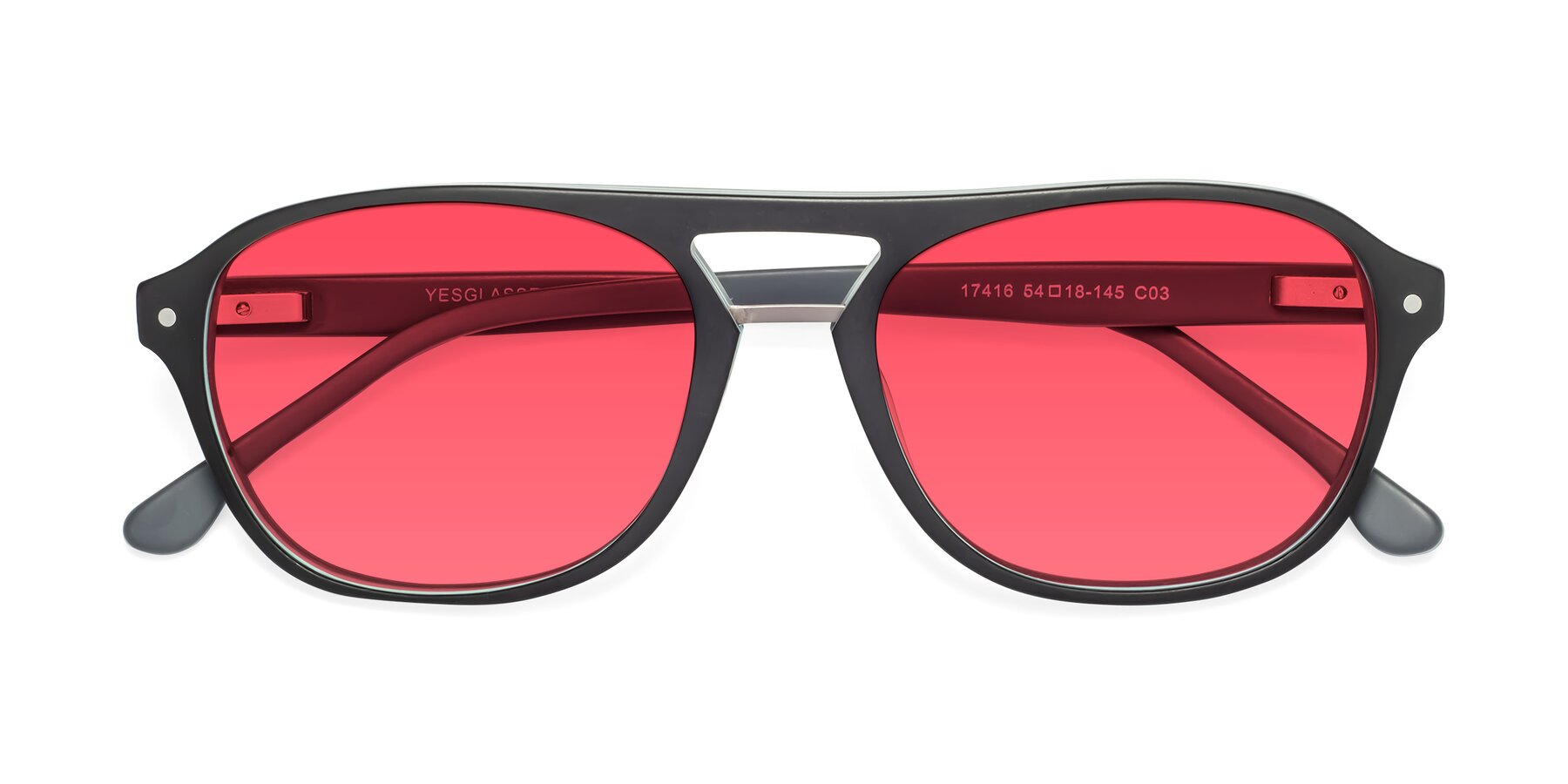 Folded Front of 17416 in Matte Black with Red Tinted Lenses