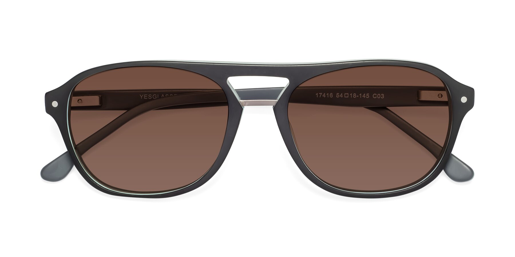 Folded Front of 17416 in Matte Black with Brown Tinted Lenses