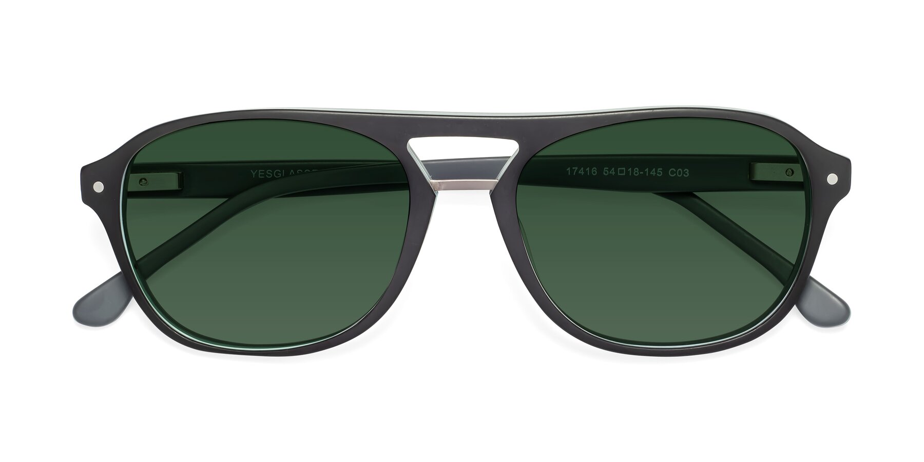 Folded Front of 17416 in Matte Black with Green Tinted Lenses