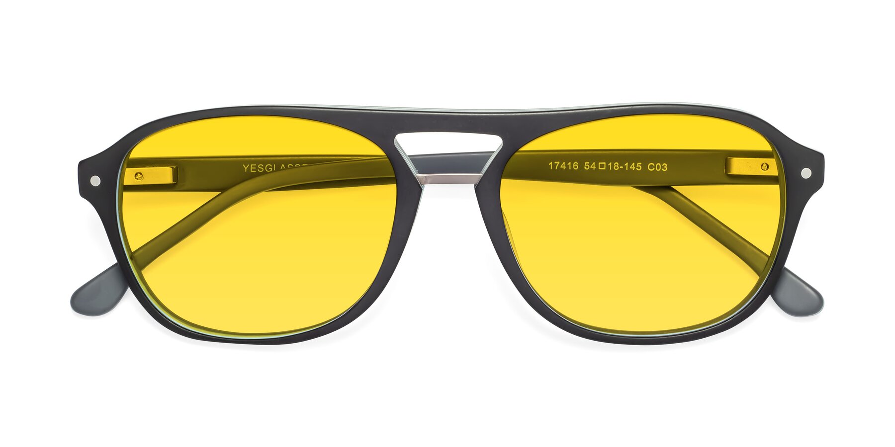 Folded Front of 17416 in Matte Black with Yellow Tinted Lenses