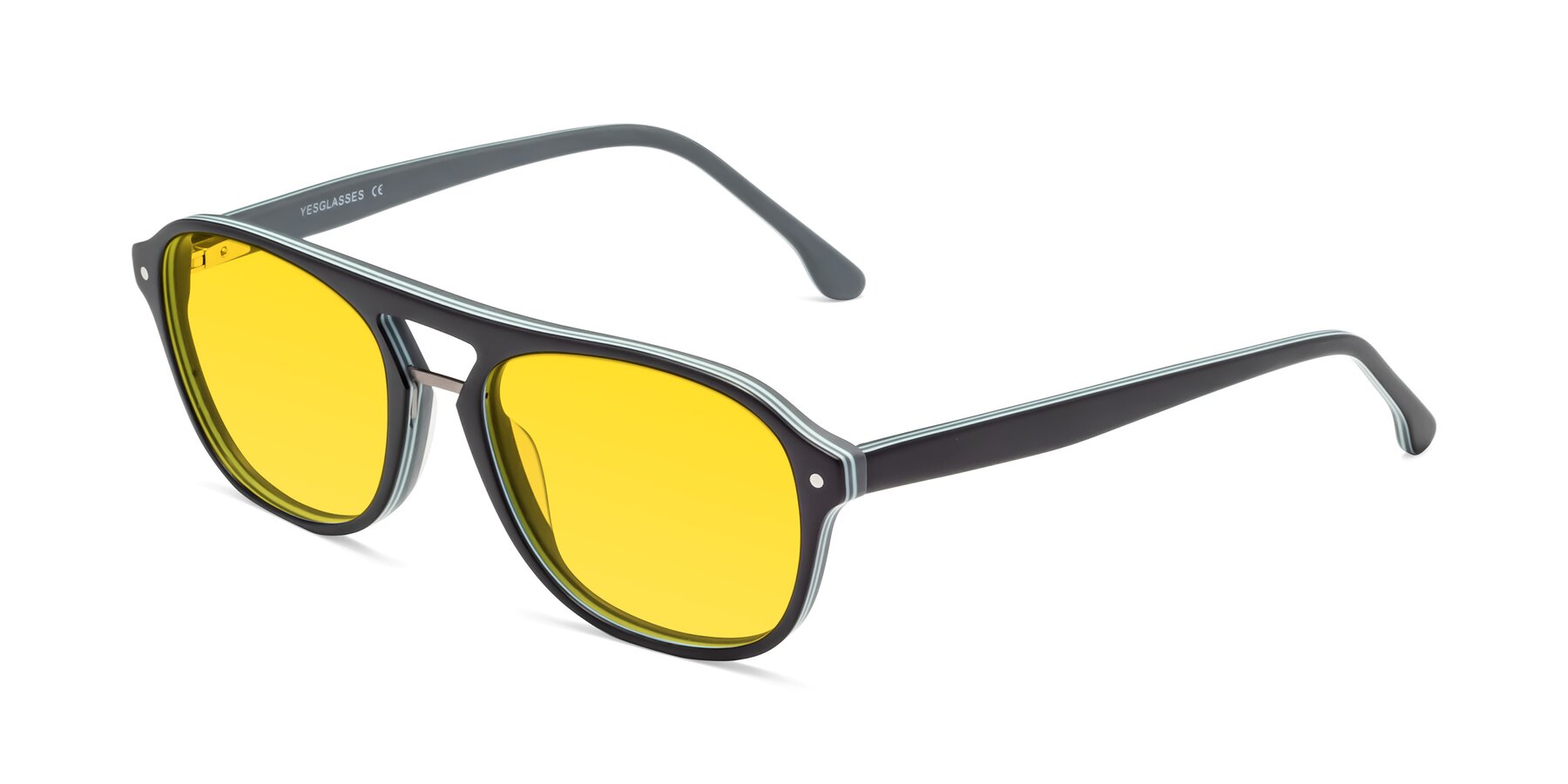 Angle of 17416 in Matte Black with Yellow Tinted Lenses