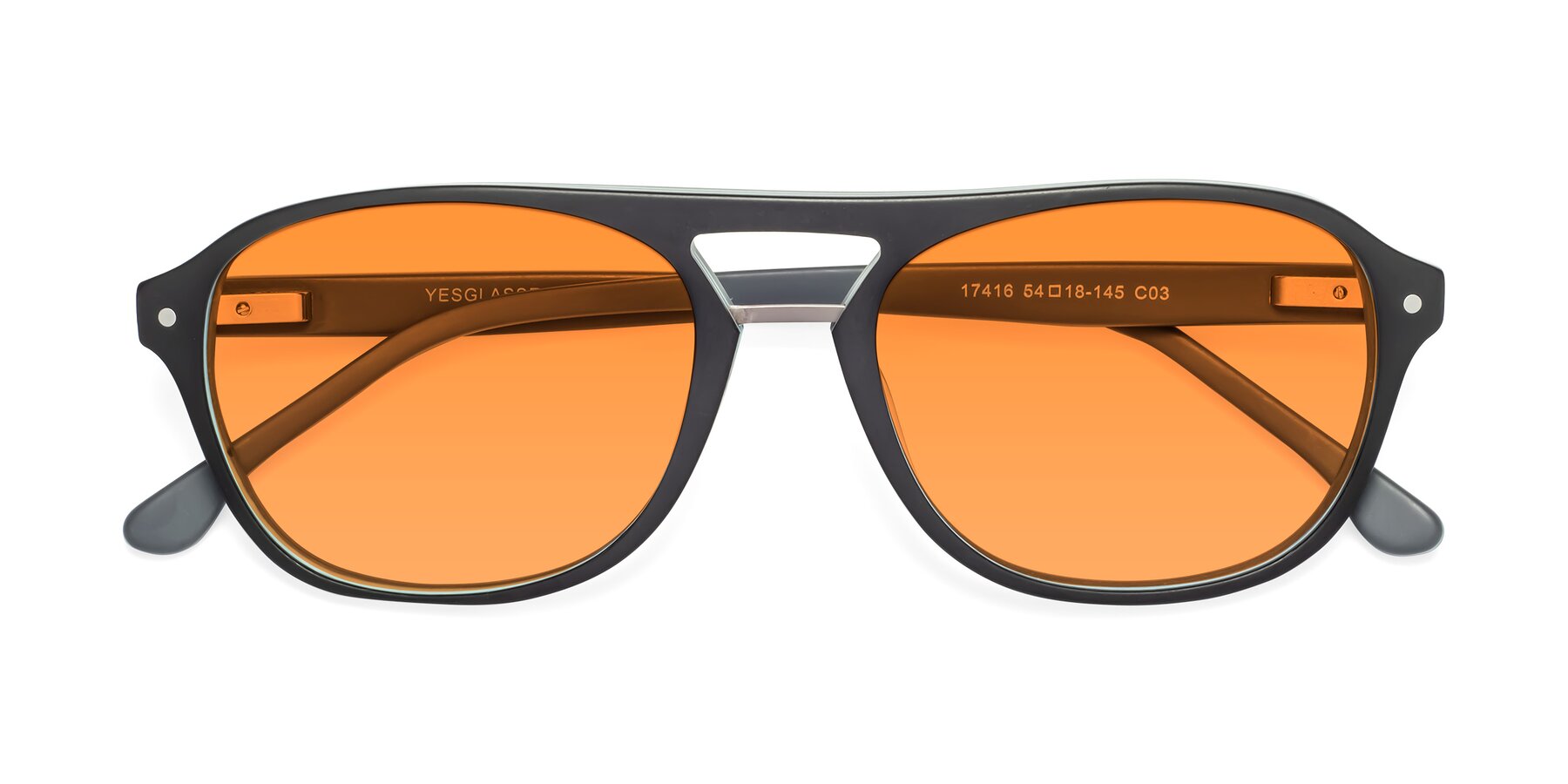 Folded Front of 17416 in Matte Black with Orange Tinted Lenses