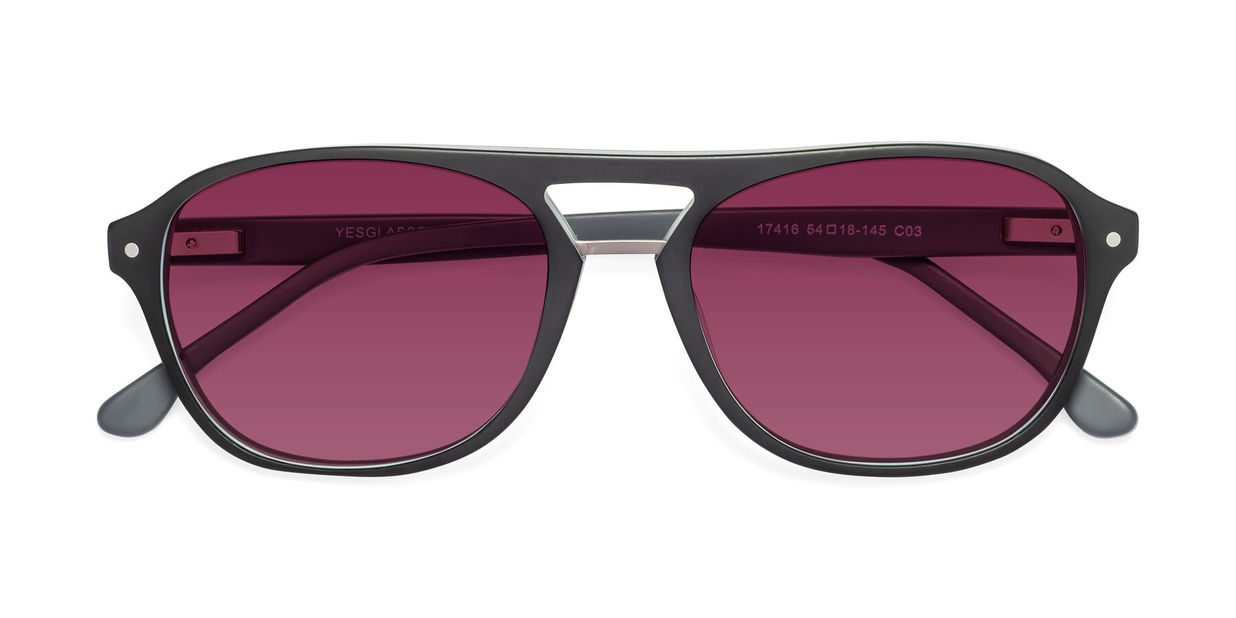 Folded Front of 17416 in Matte Black with Wine Tinted Lenses