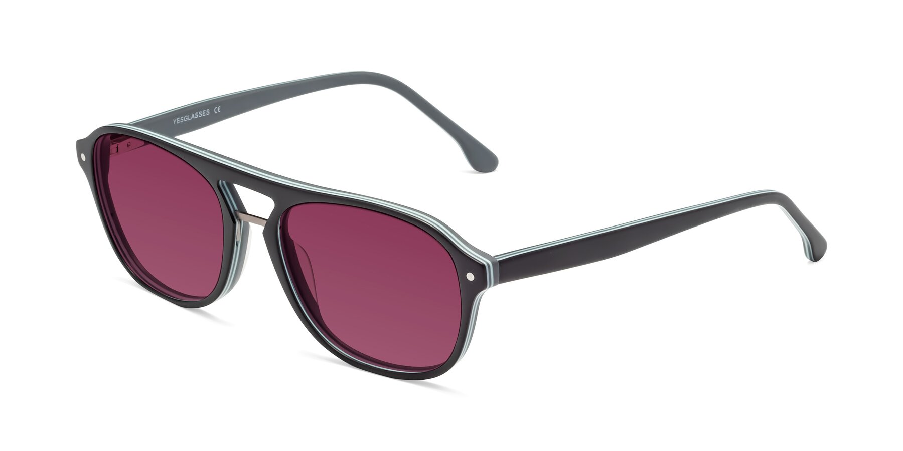 Angle of 17416 in Matte Black with Wine Tinted Lenses