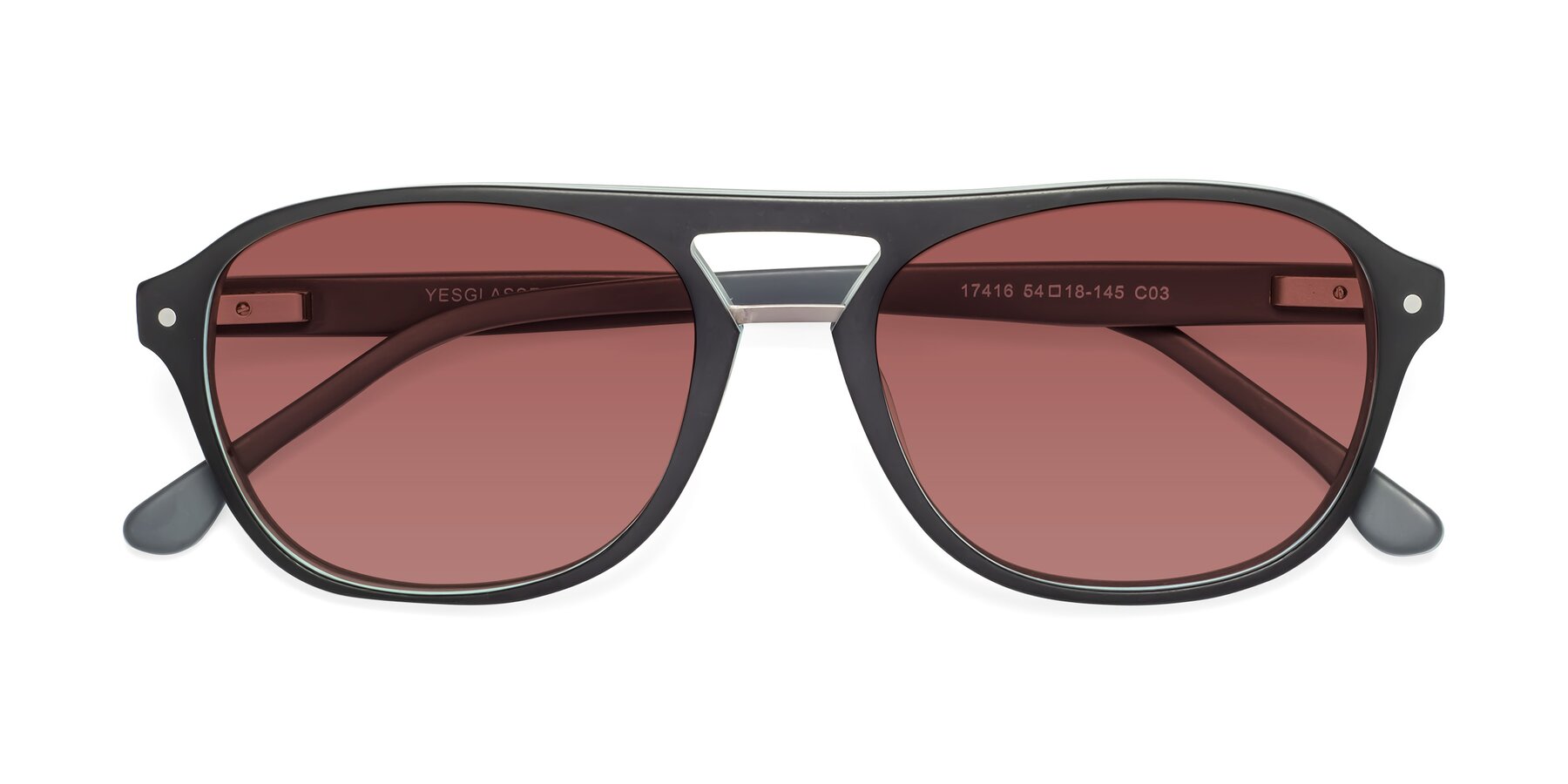 Folded Front of 17416 in Matte Black with Garnet Tinted Lenses