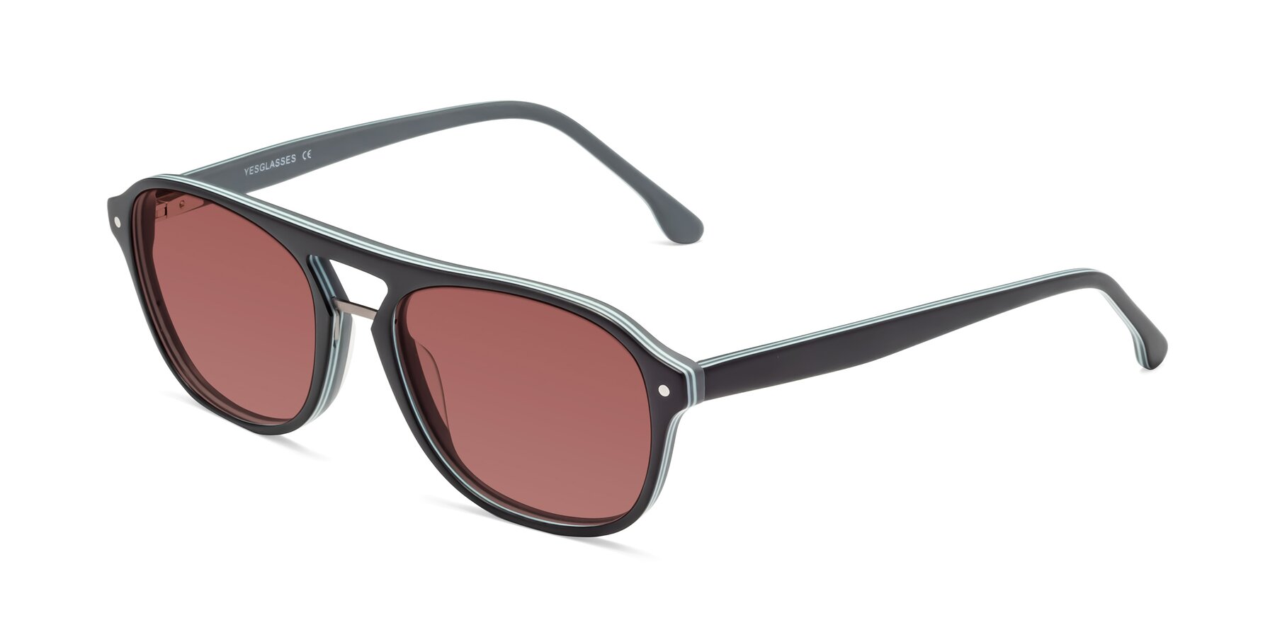 Angle of 17416 in Matte Black with Garnet Tinted Lenses