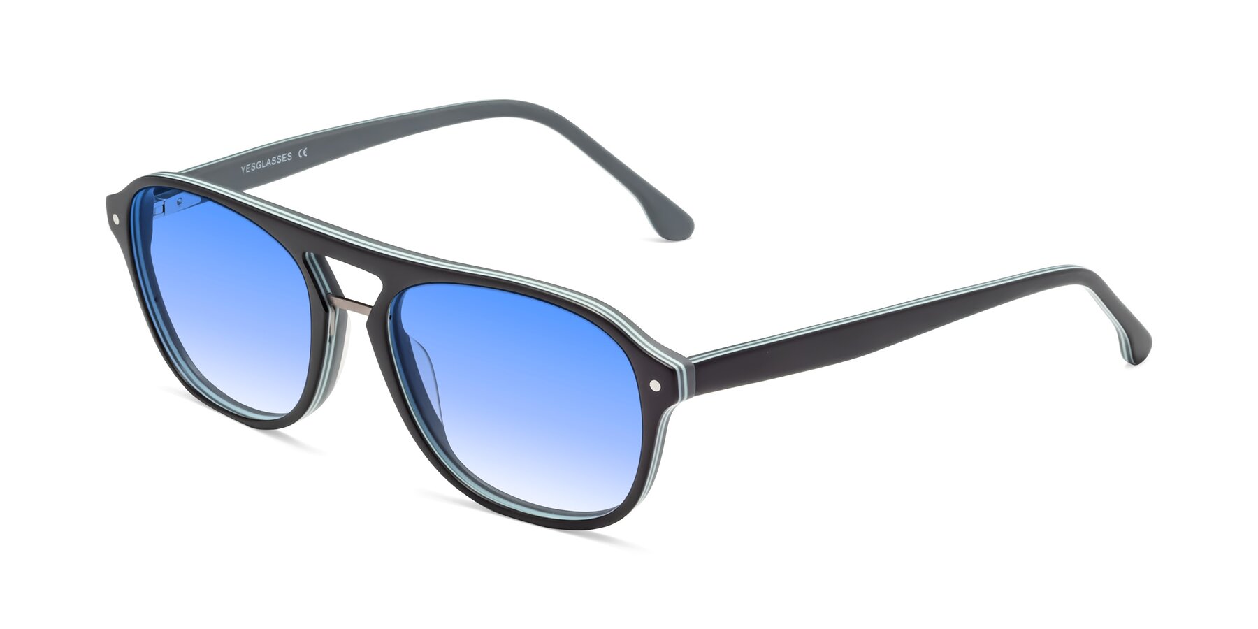 Angle of 17416 in Matte Black with Blue Gradient Lenses