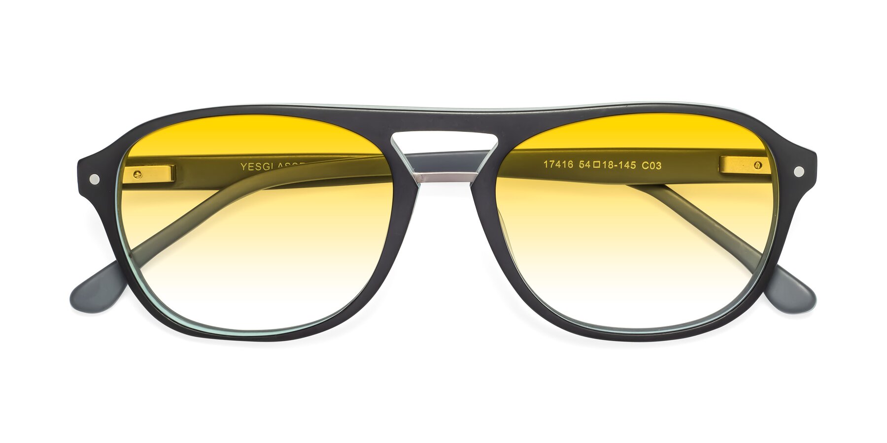 Folded Front of 17416 in Matte Black with Yellow Gradient Lenses