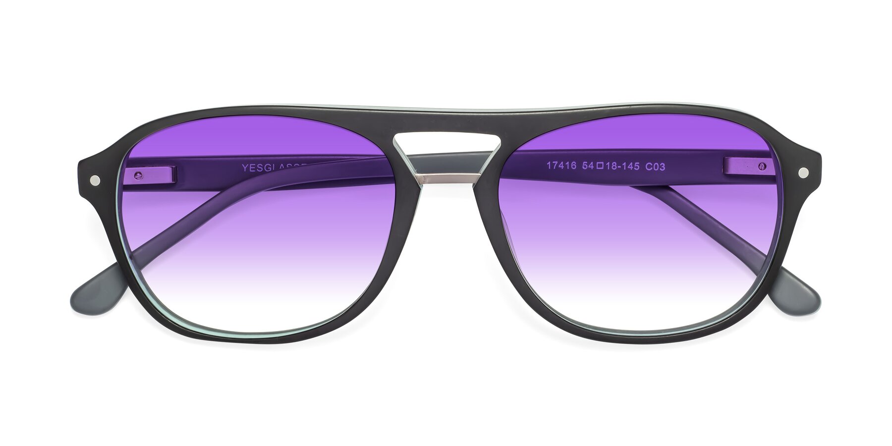 Folded Front of 17416 in Matte Black with Purple Gradient Lenses