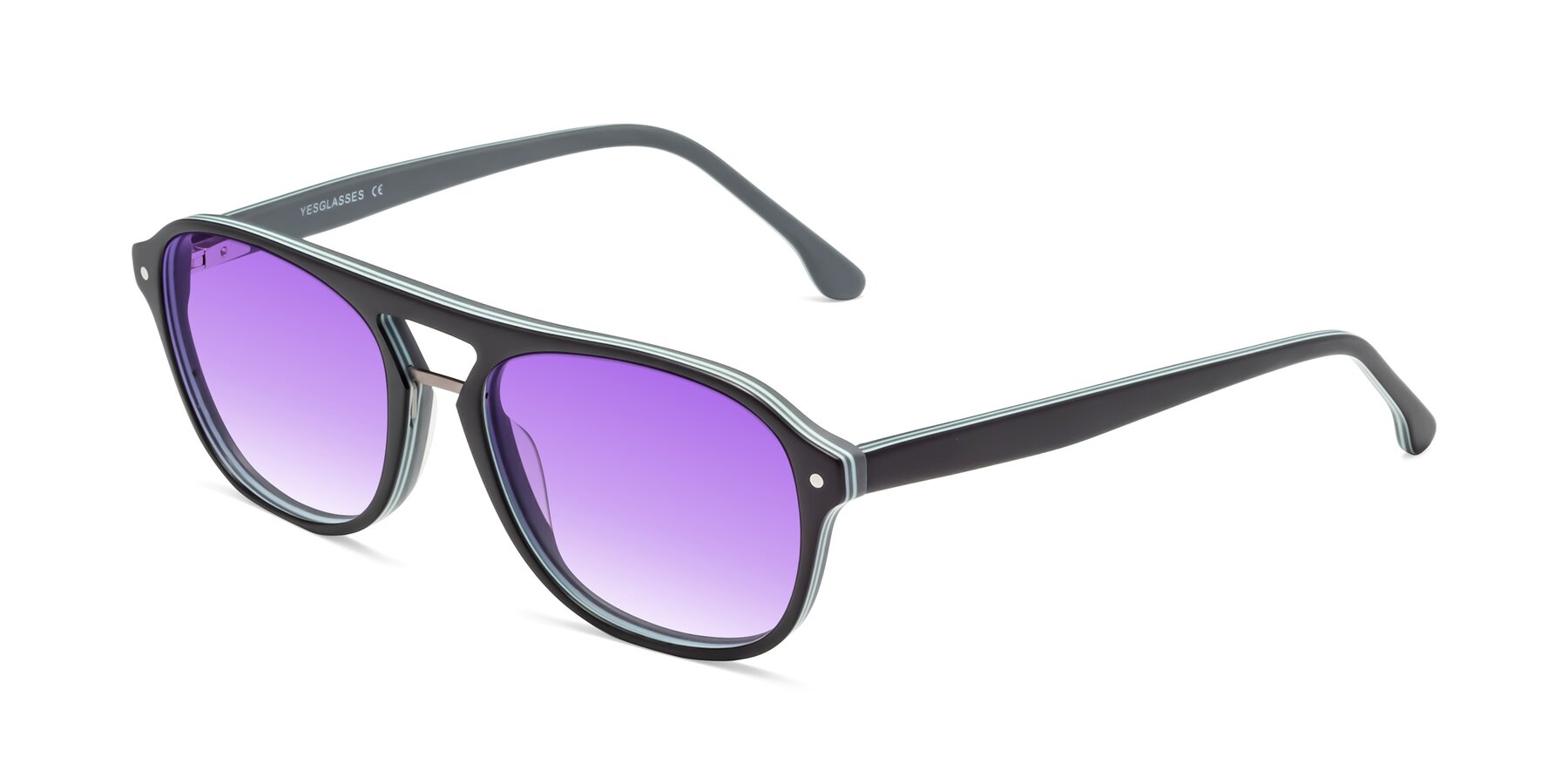 Angle of 17416 in Matte Black with Purple Gradient Lenses