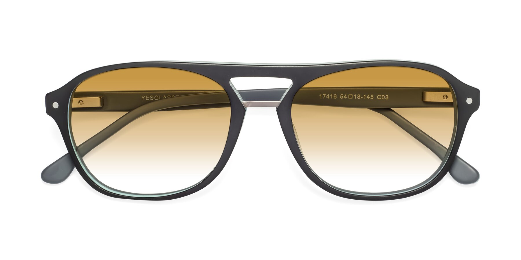 Folded Front of 17416 in Matte Black with Champagne Gradient Lenses