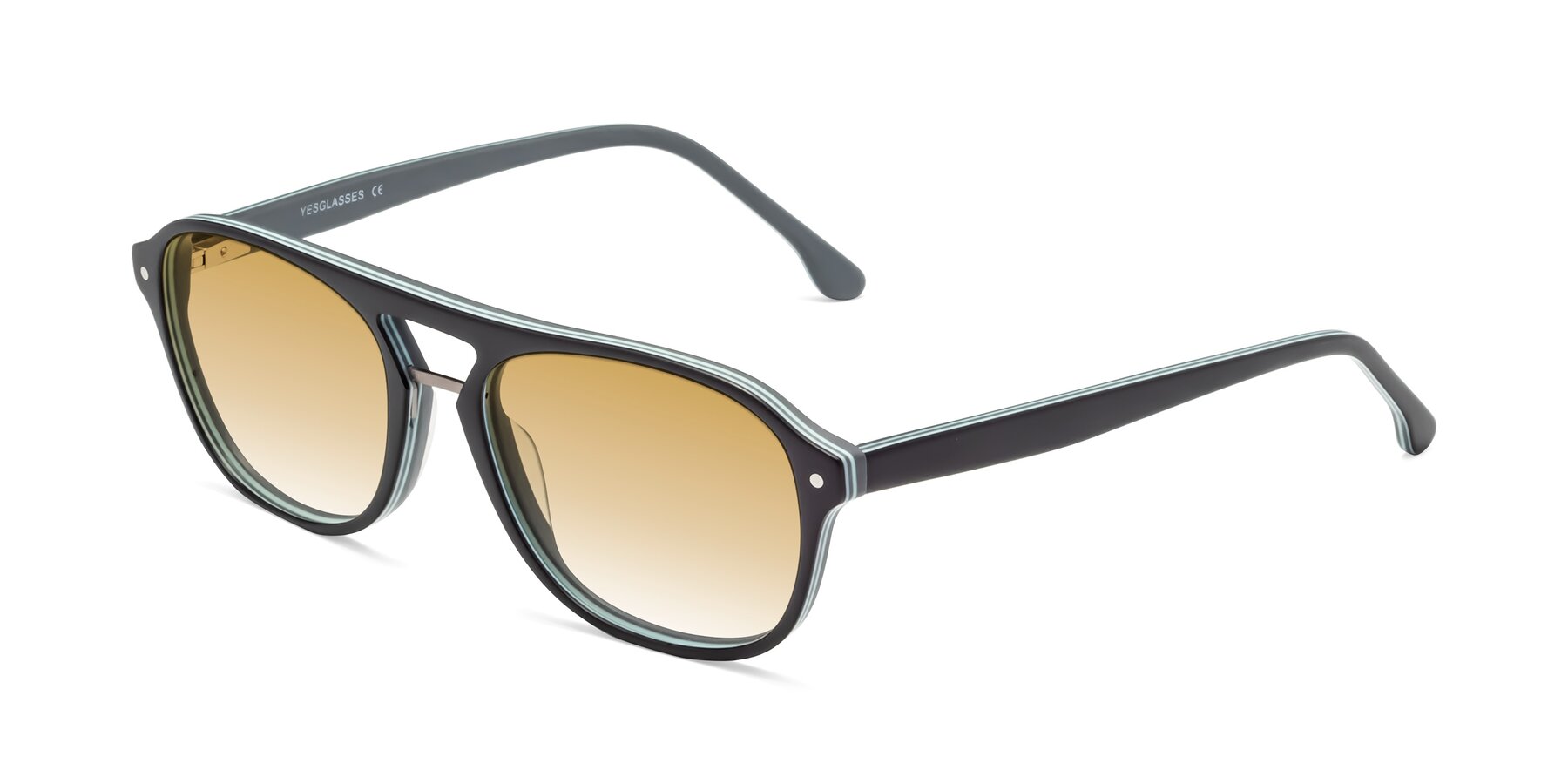 Angle of 17416 in Matte Black with Champagne Gradient Lenses