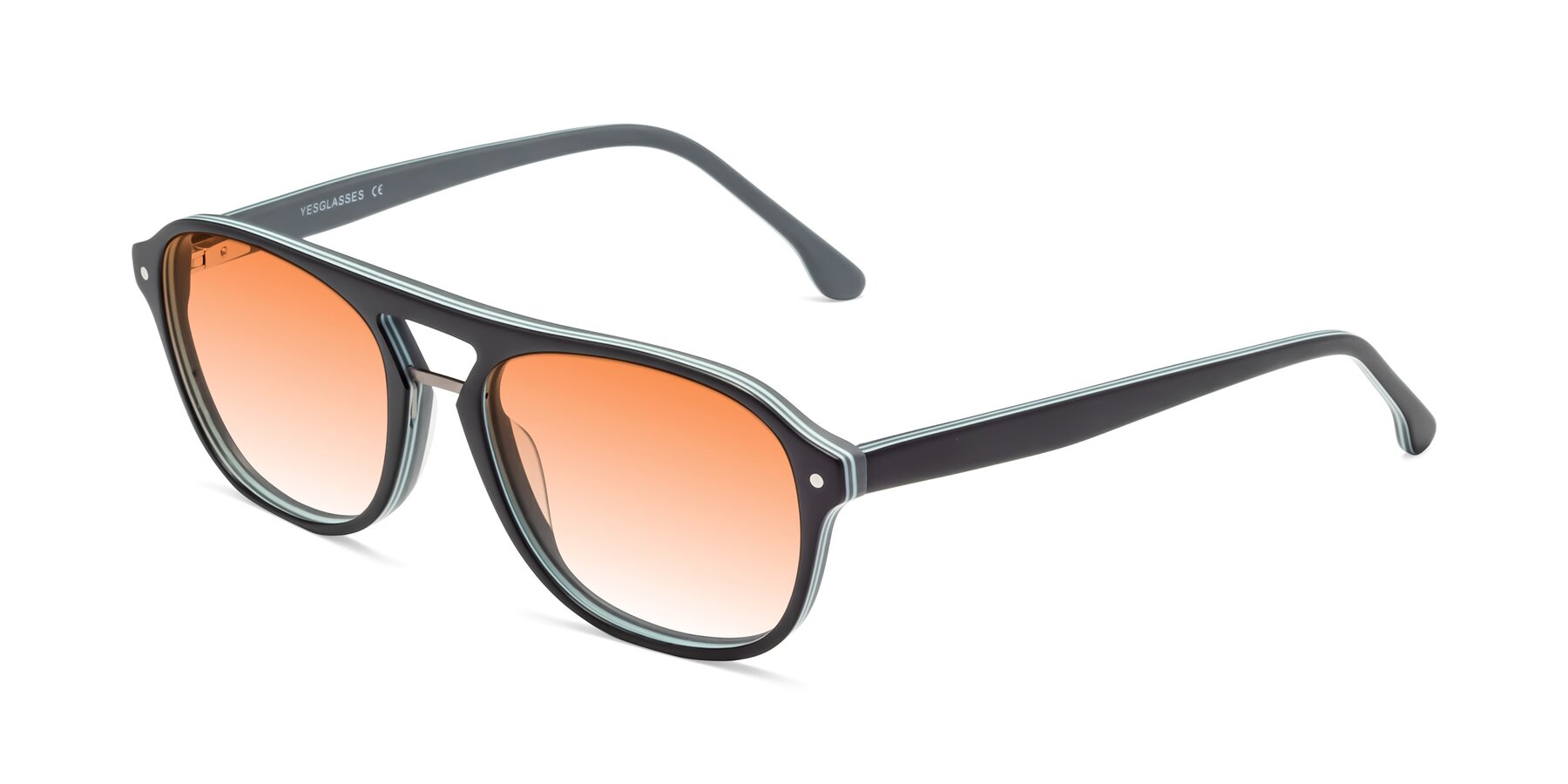 Angle of 17416 in Matte Black with Orange Gradient Lenses