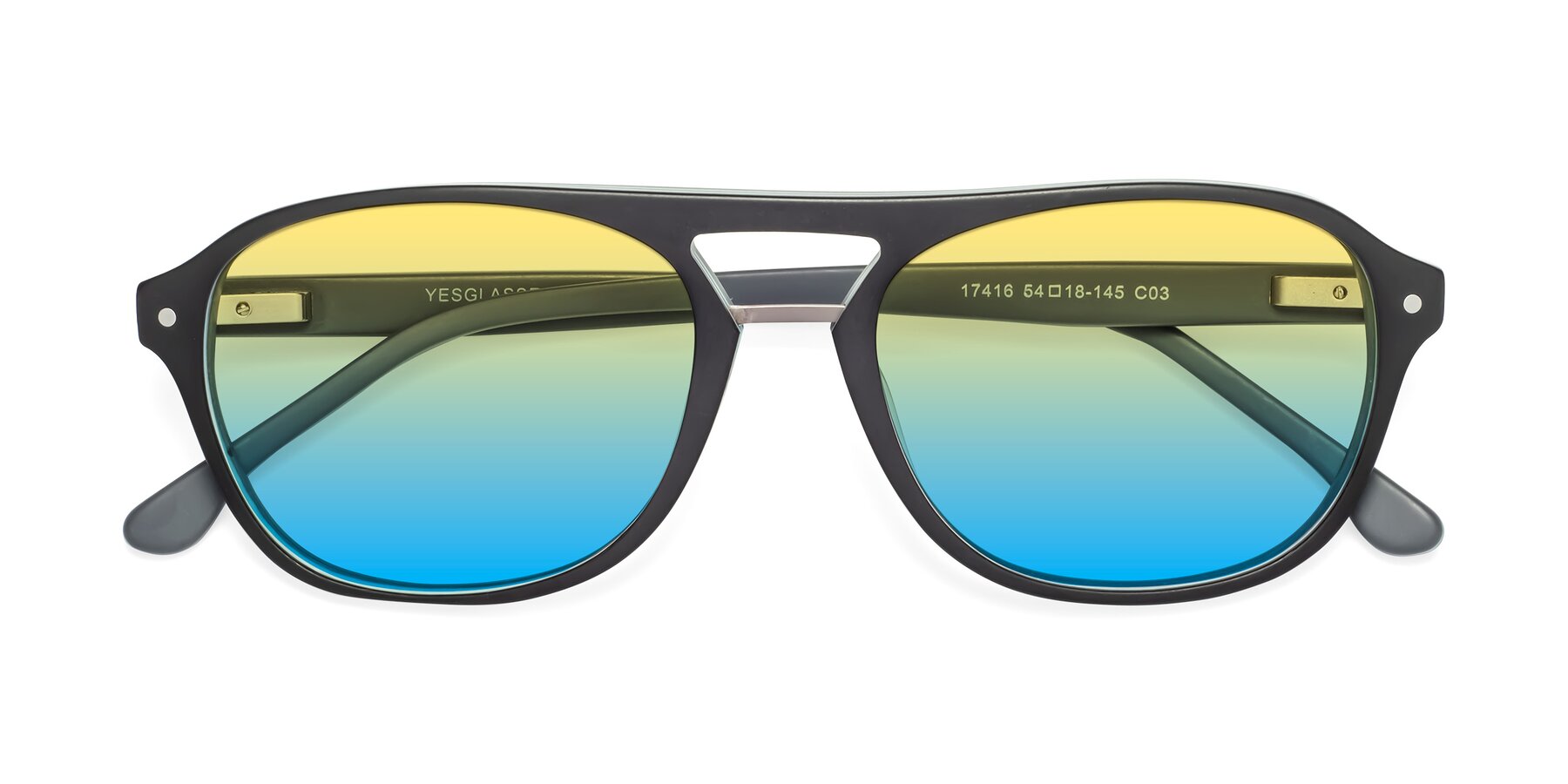 Folded Front of 17416 in Matte Black with Yellow / Blue Gradient Lenses