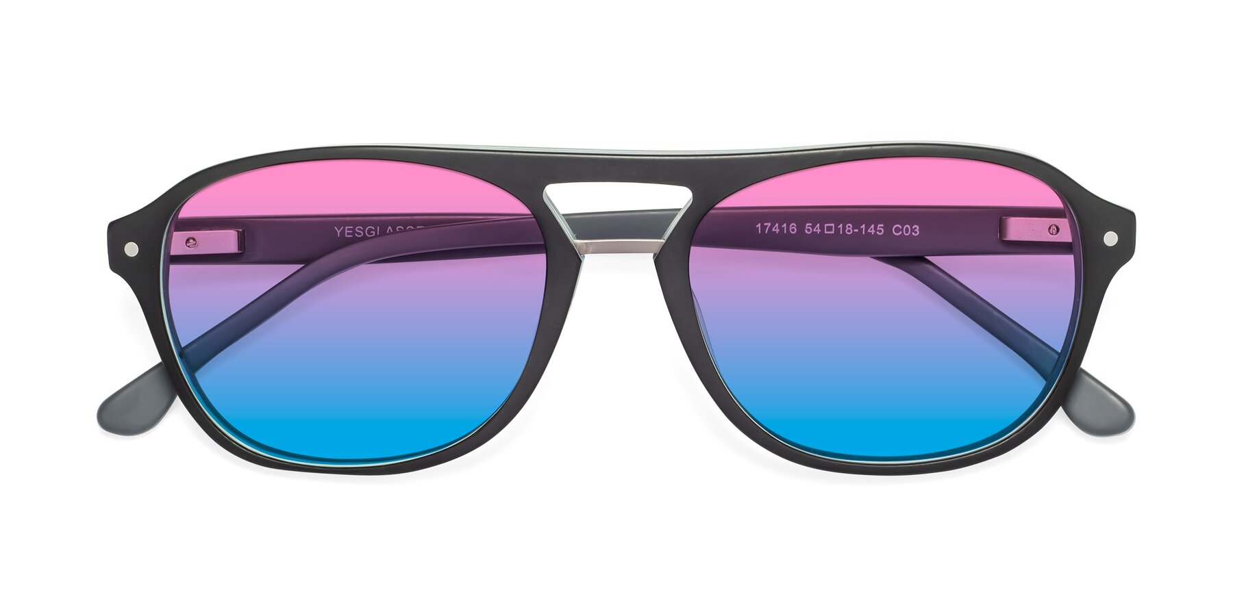 Folded Front of 17416 in Matte Black with Pink / Blue Gradient Lenses