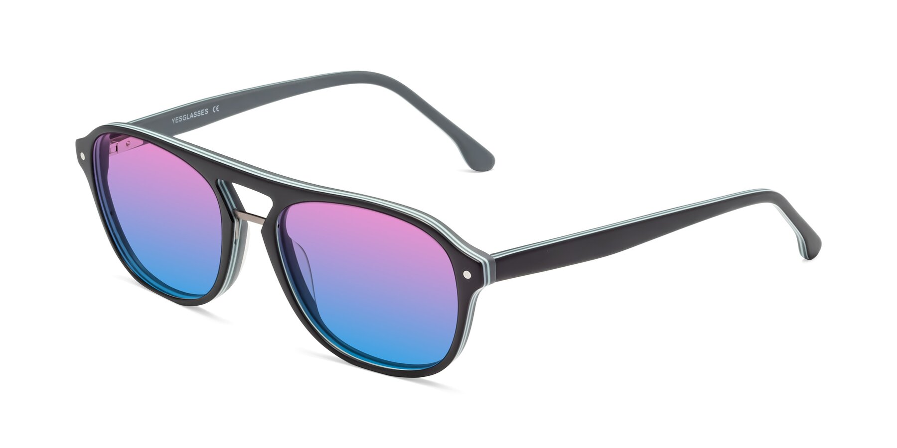 Angle of 17416 in Matte Black with Pink / Blue Gradient Lenses