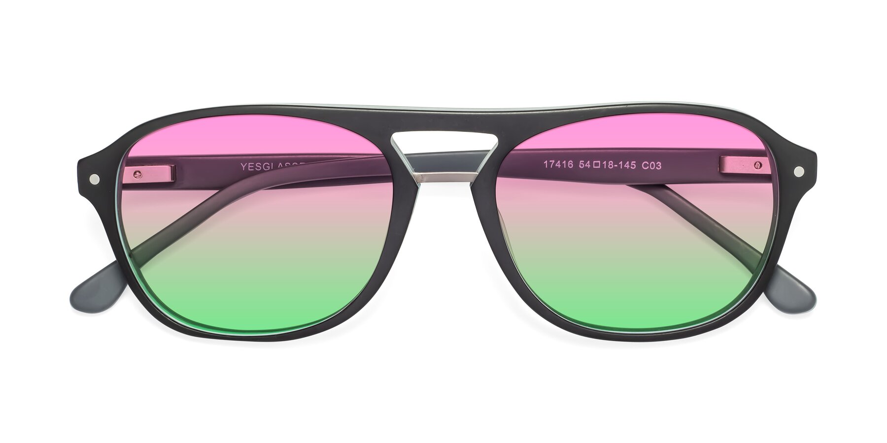 Folded Front of 17416 in Matte Black with Pink / Green Gradient Lenses