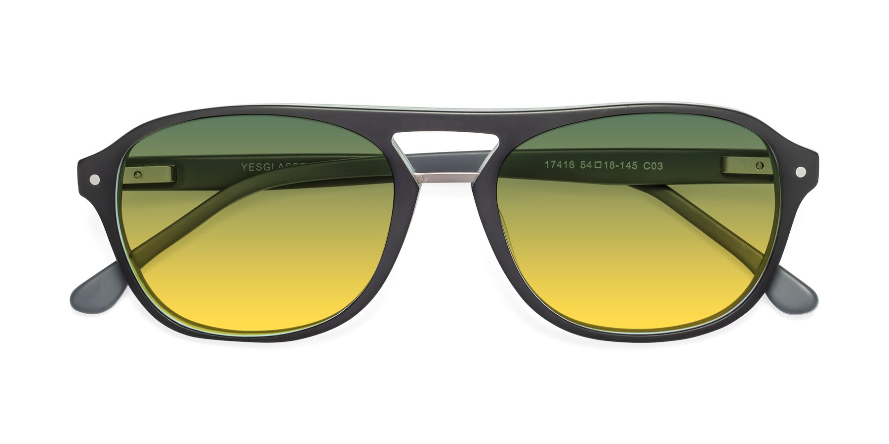 Folded Front of 17416 in Matte Black with Green / Yellow Gradient Lenses