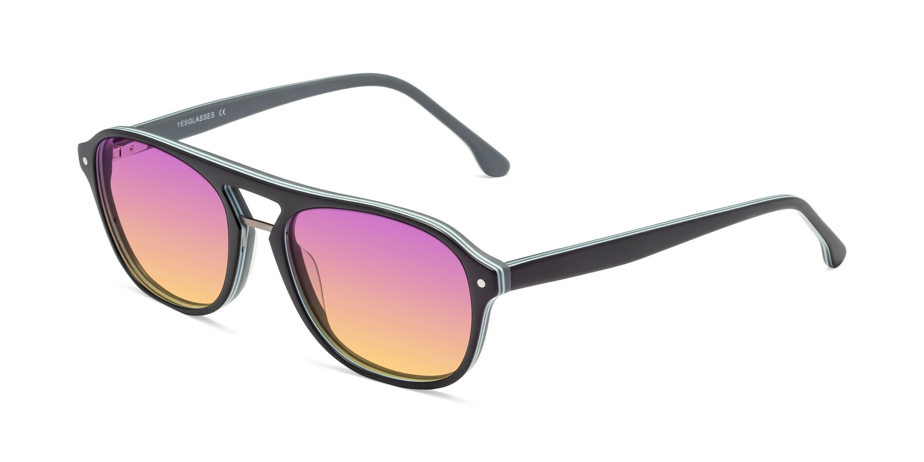 Angle of 17416 in Matte Black with Purple / Yellow Gradient Lenses