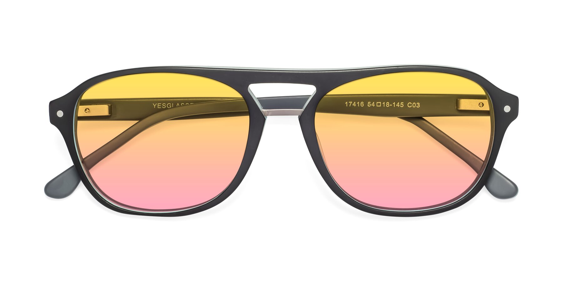 Folded Front of 17416 in Matte Black with Yellow / Pink Gradient Lenses