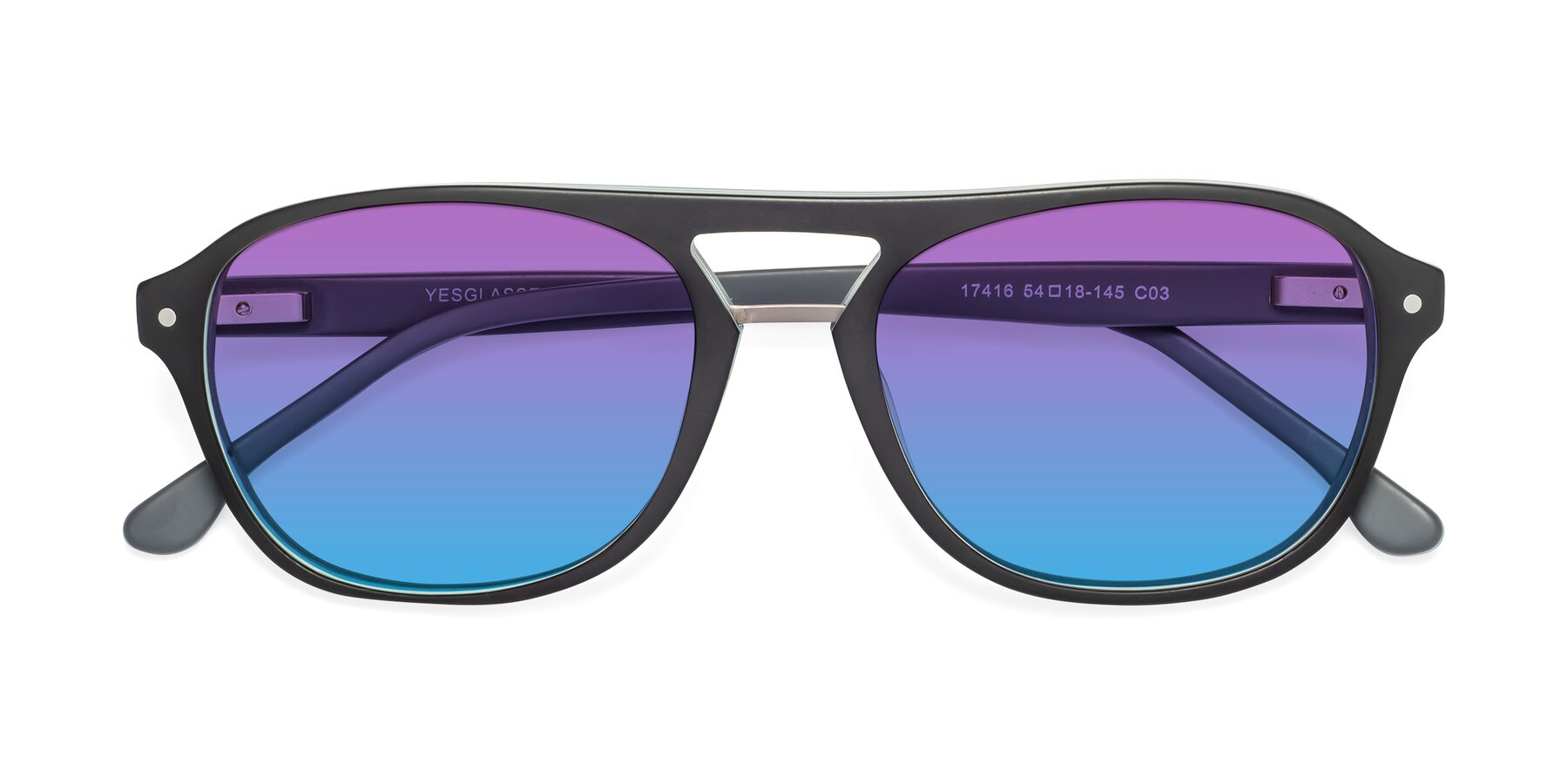 Folded Front of 17416 in Matte Black with Purple / Blue Gradient Lenses