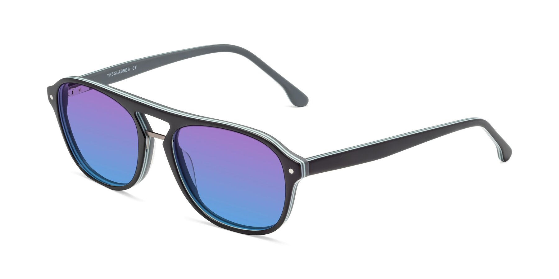 Angle of 17416 in Matte Black with Purple / Blue Gradient Lenses