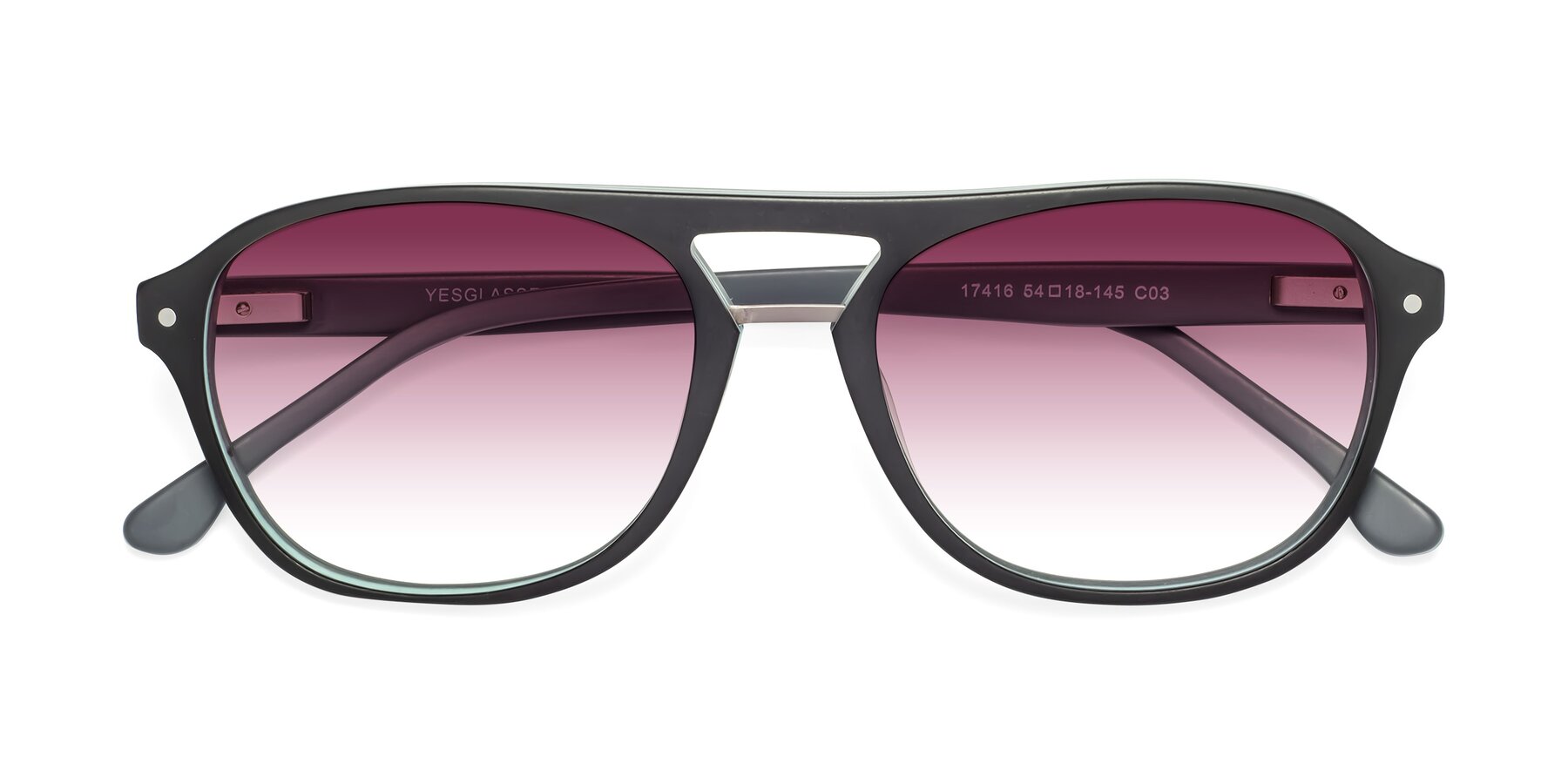 Folded Front of 17416 in Matte Black with Wine Gradient Lenses