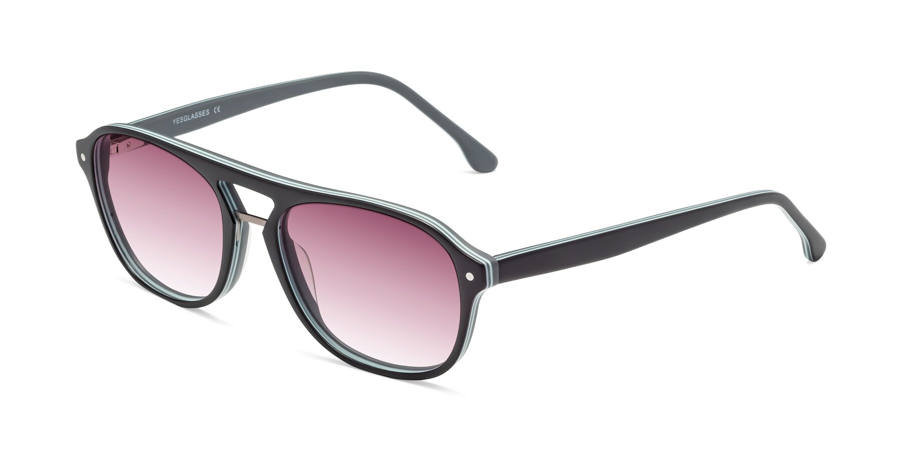 Angle of 17416 in Matte Black with Wine Gradient Lenses