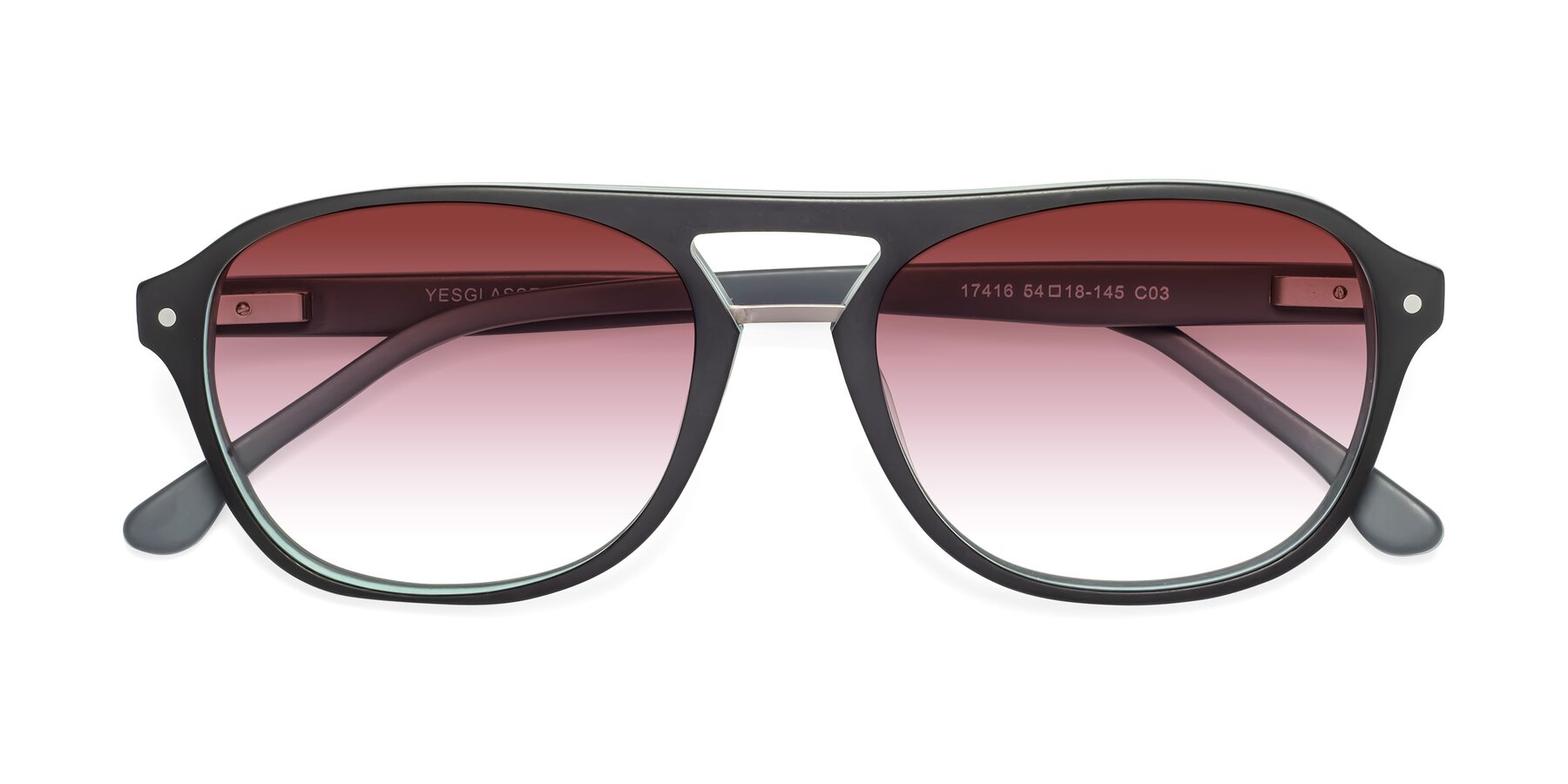 Folded Front of 17416 in Matte Black with Garnet Gradient Lenses