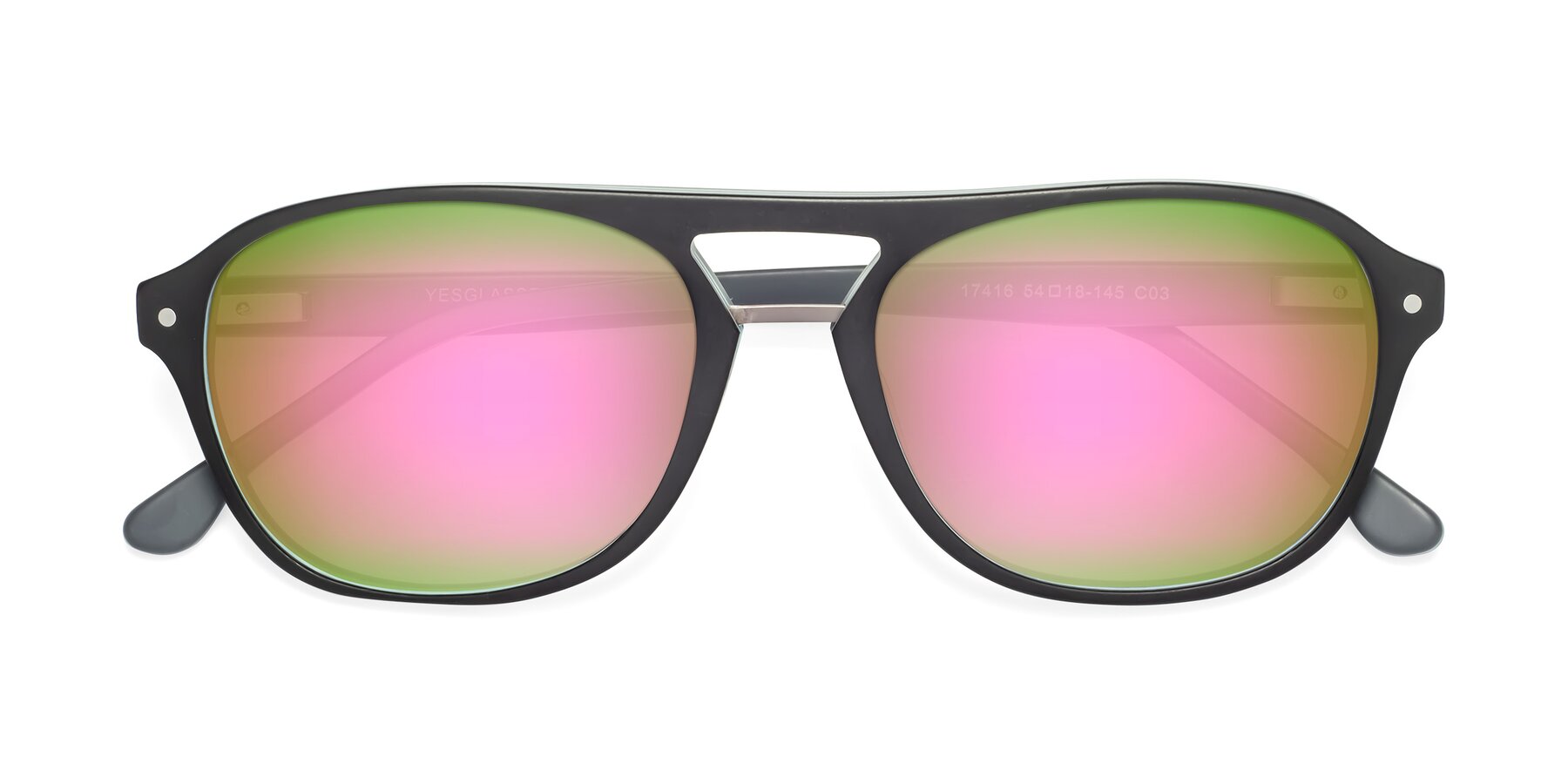 Folded Front of 17416 in Matte Black with Pink Mirrored Lenses