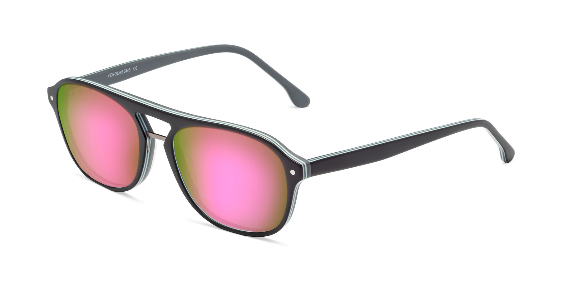 Angle of 17416 in Matte Black with Pink Mirrored Lenses
