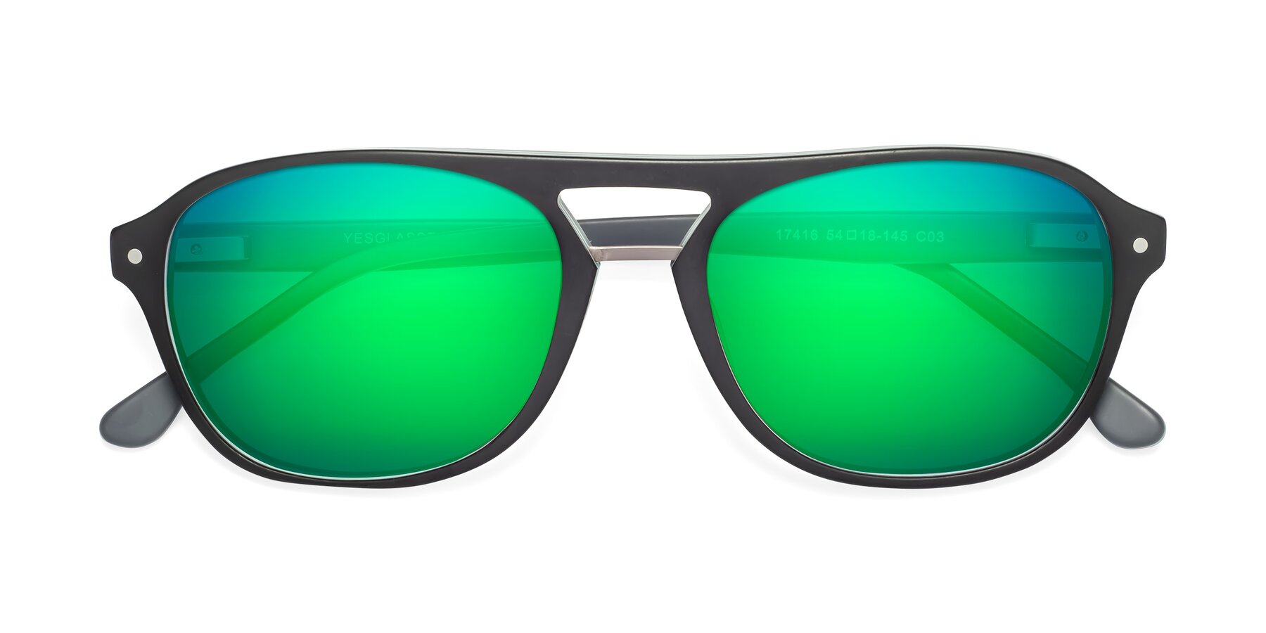 Folded Front of 17416 in Matte Black with Green Mirrored Lenses