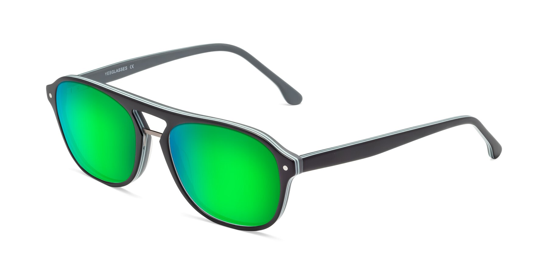 Angle of 17416 in Matte Black with Green Mirrored Lenses